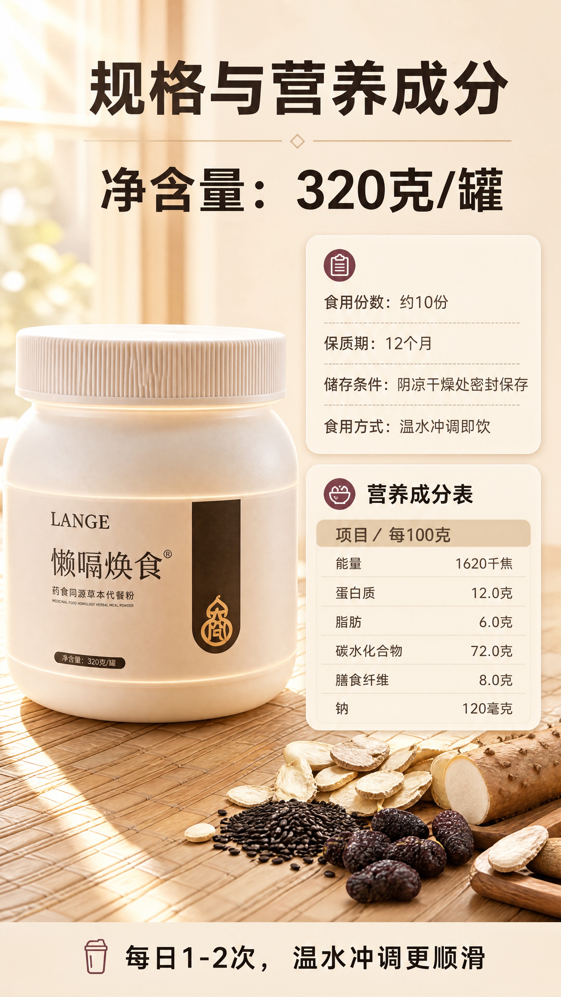 [商品] 使用图片1中的「懒嗝焕食」药食同源草本代餐粉白色圆罐… - 图片创意预览
