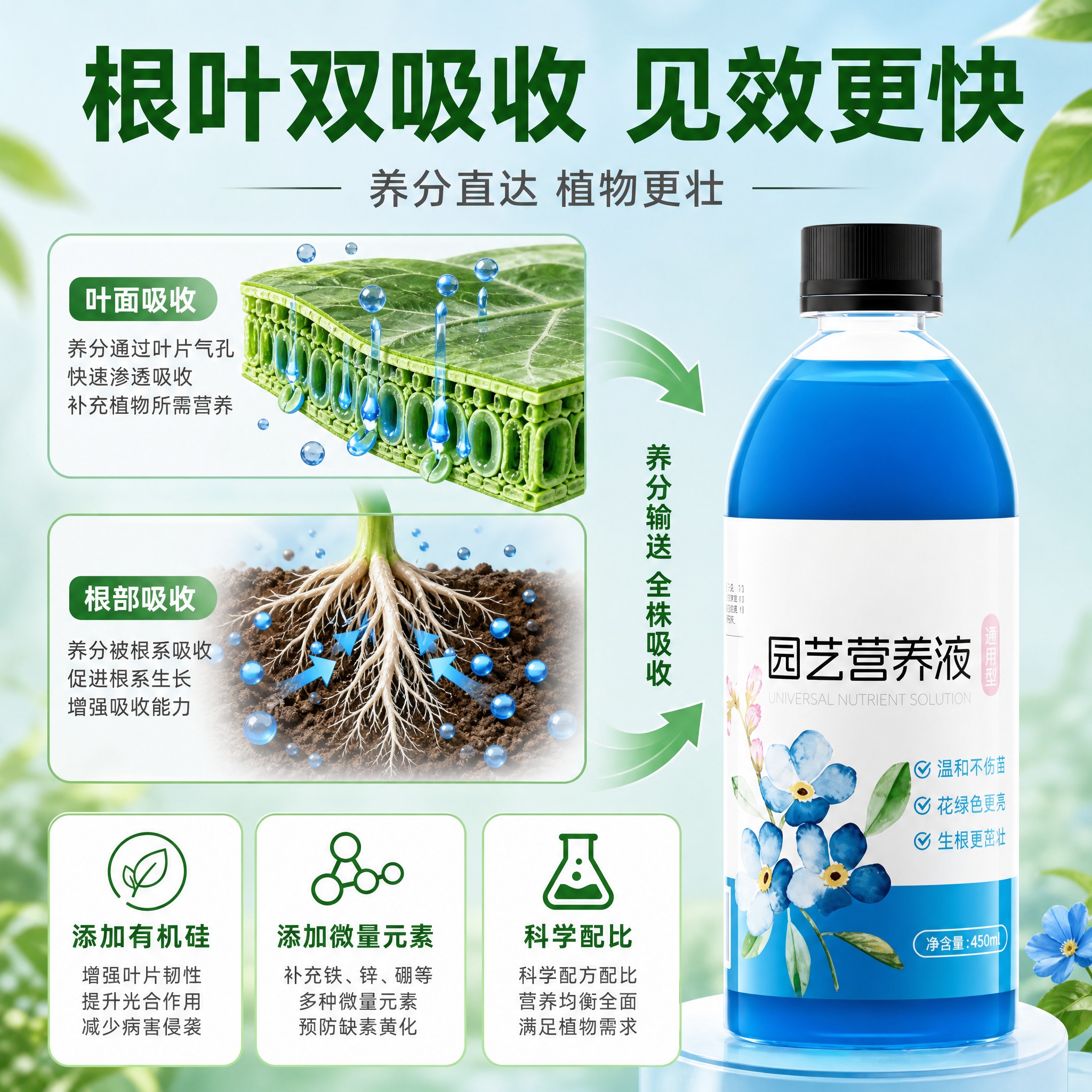 [主图-2] 核心卖点功效图，展示根叶双吸收的作用机理，证明营… - 图片创意预览