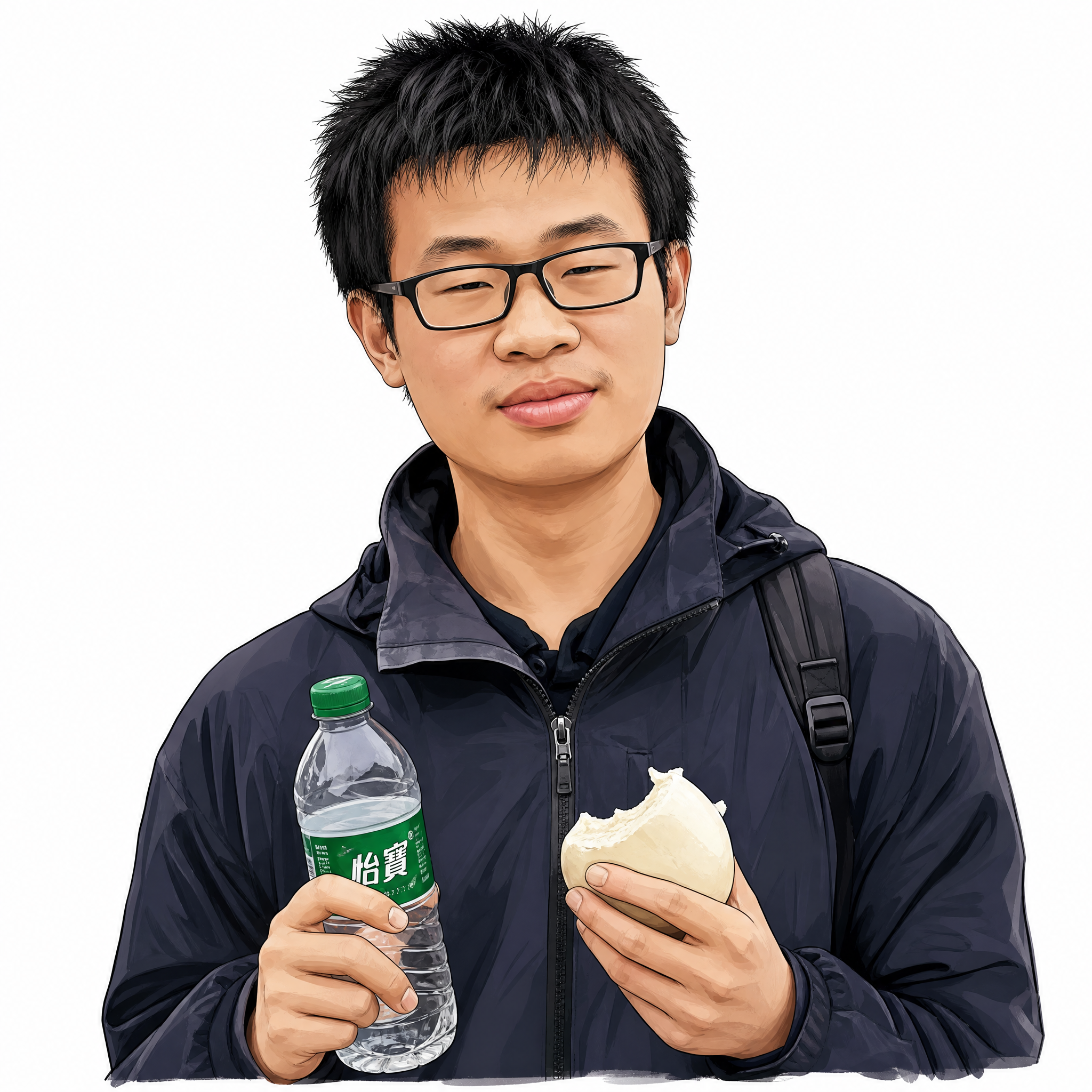 高度还原韦东奕真人形象的卡通肖像，基于真实照片特征：短而凌乱的… - 图片创意预览