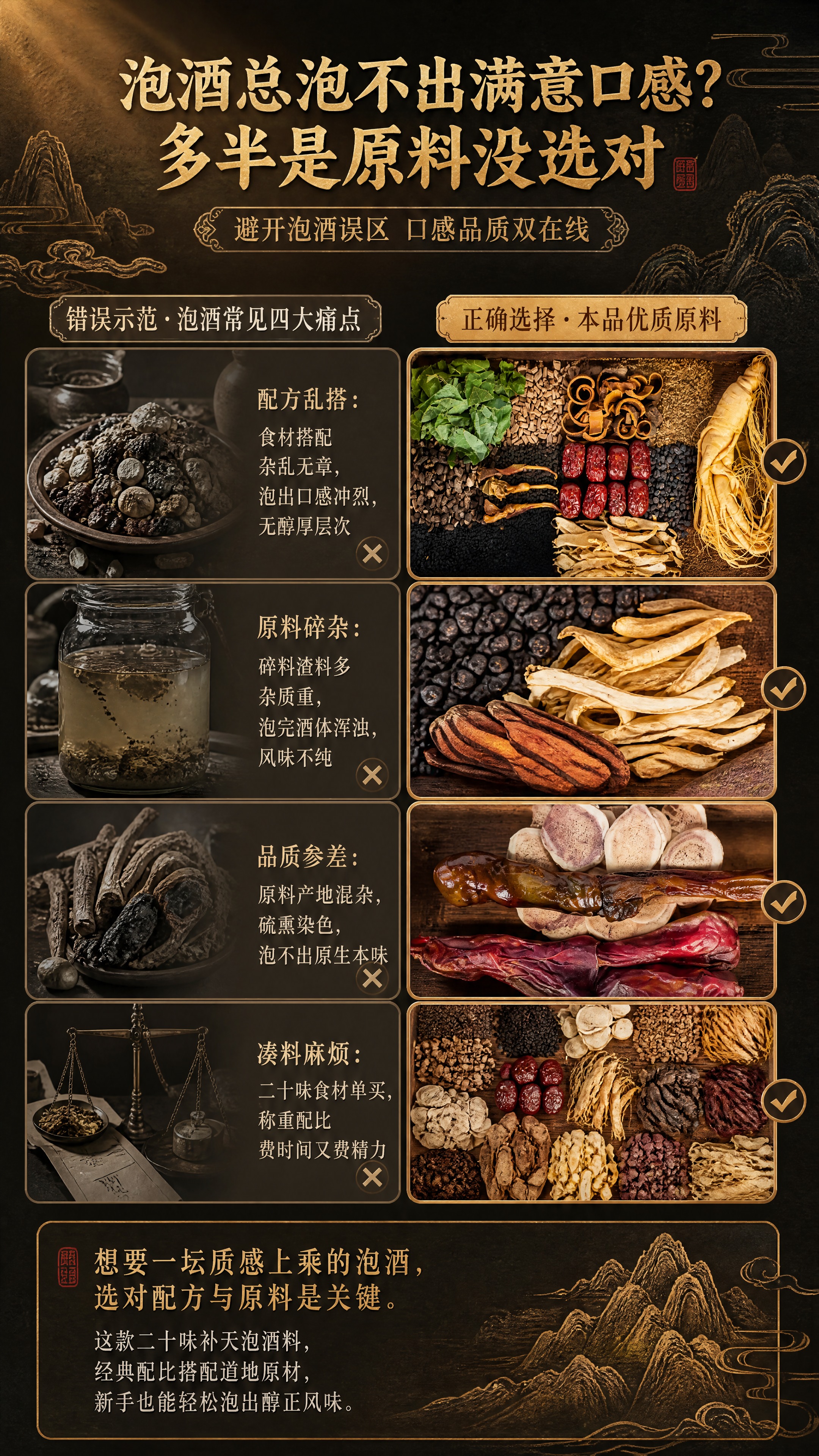 [商品] 使用【图1】二十味泡酒原料木盒平铺图的局部食材特写；… - 图片创意预览