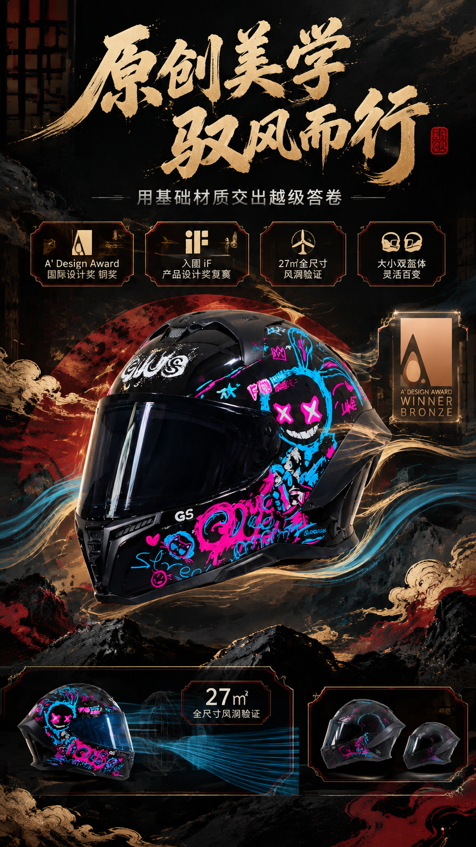 [商品] 使用【图1】GIUS觉势G5国潮涂鸦版全罩式摩托车头… - 图片创意预览