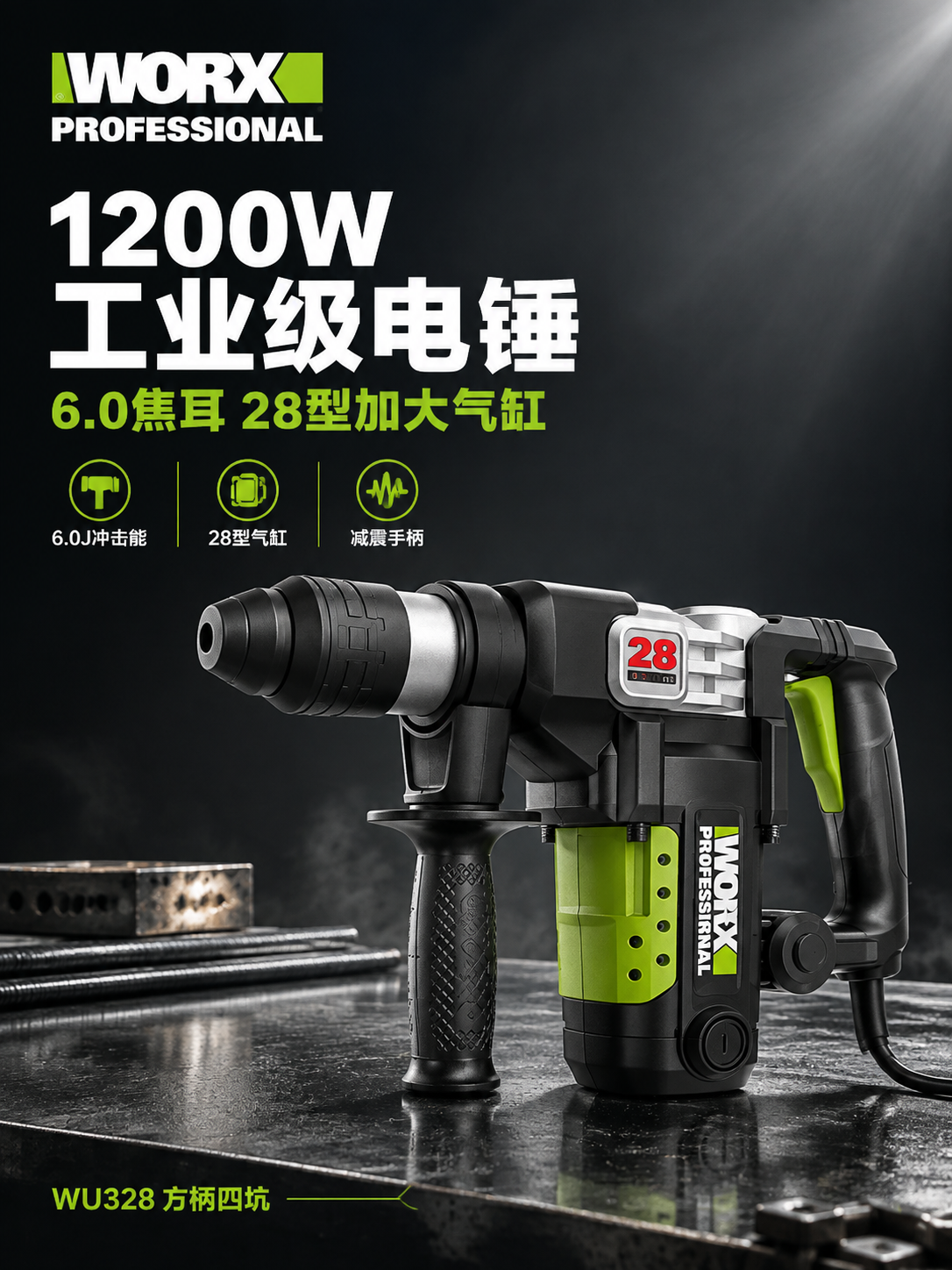 [商品] 使用【图1】威克士WU328 1200W工业级电锤；… - 图片创意预览