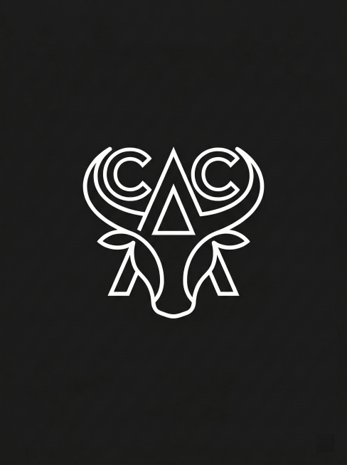 极简极细线条ICON设计，用A和C两个字母结合呈现牛头形象，黑色背景，白色ICON，简约有设计感，富有创意预览效果