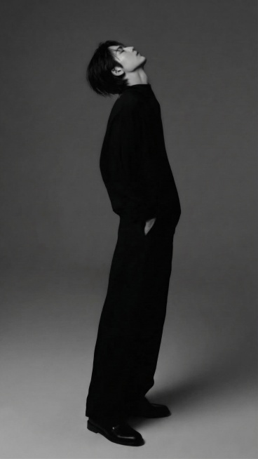 去掉人物脚下所有白色线条和白色形状，保留原人物和渐变灰色背景，去除后补全自然灰色背景，保持黑白风格不变预览效果