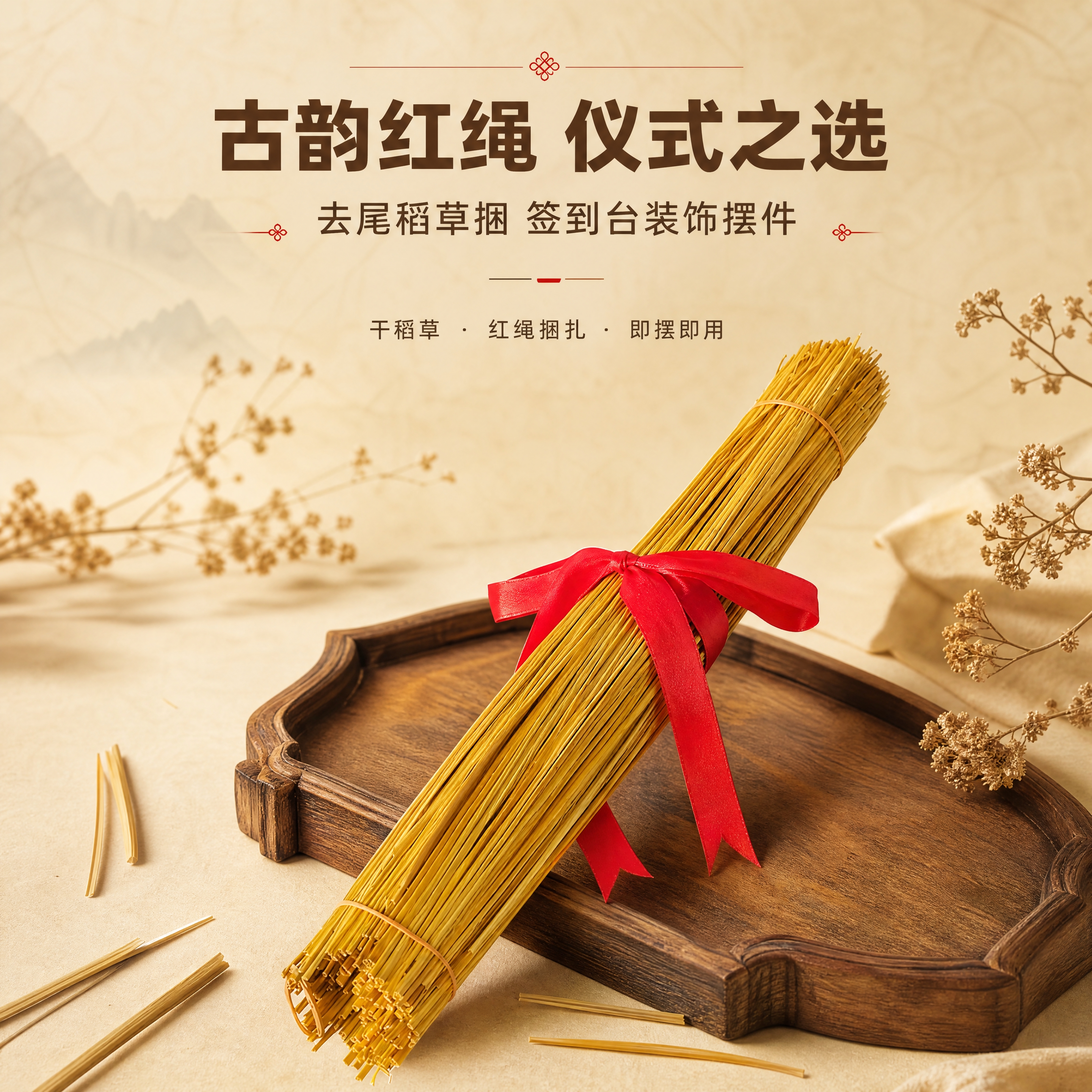 [商品] 使用【图1】去尾稻草捆红绳摆件；保留干稻草金黄色泽、… - 图片创意预览
