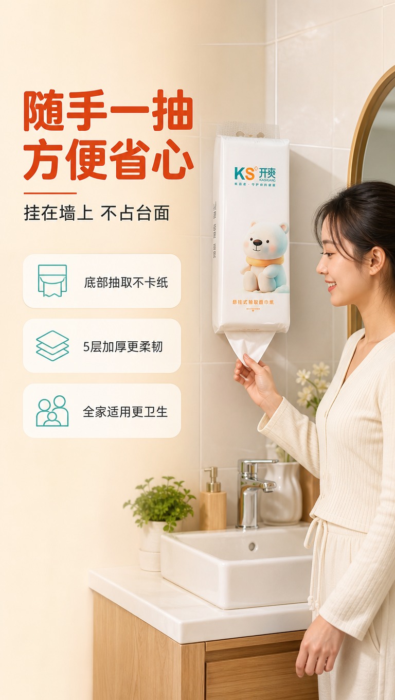 [商品] 使用【图1】开爽KS悬挂式抽取面巾纸；保留白色包装、… - 图片创意预览
