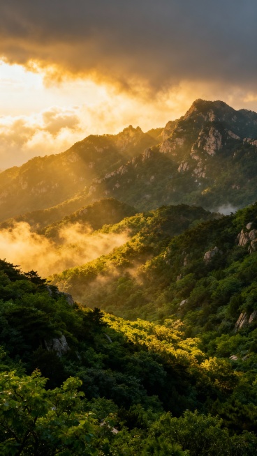 生成一下泰山风景,竖版，绿色预览效果