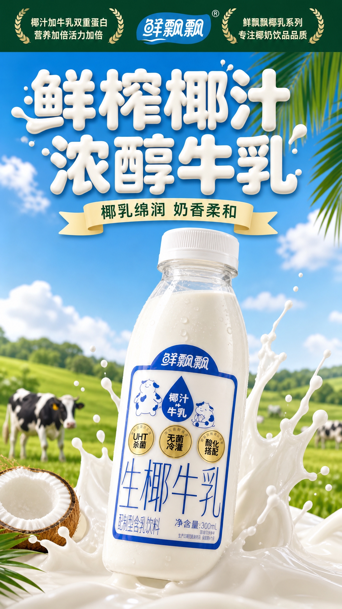 [商品] 使用【图1】鲜飘飘生椰牛乳300ml瓶装；保留透明瓶… - 图片创意预览