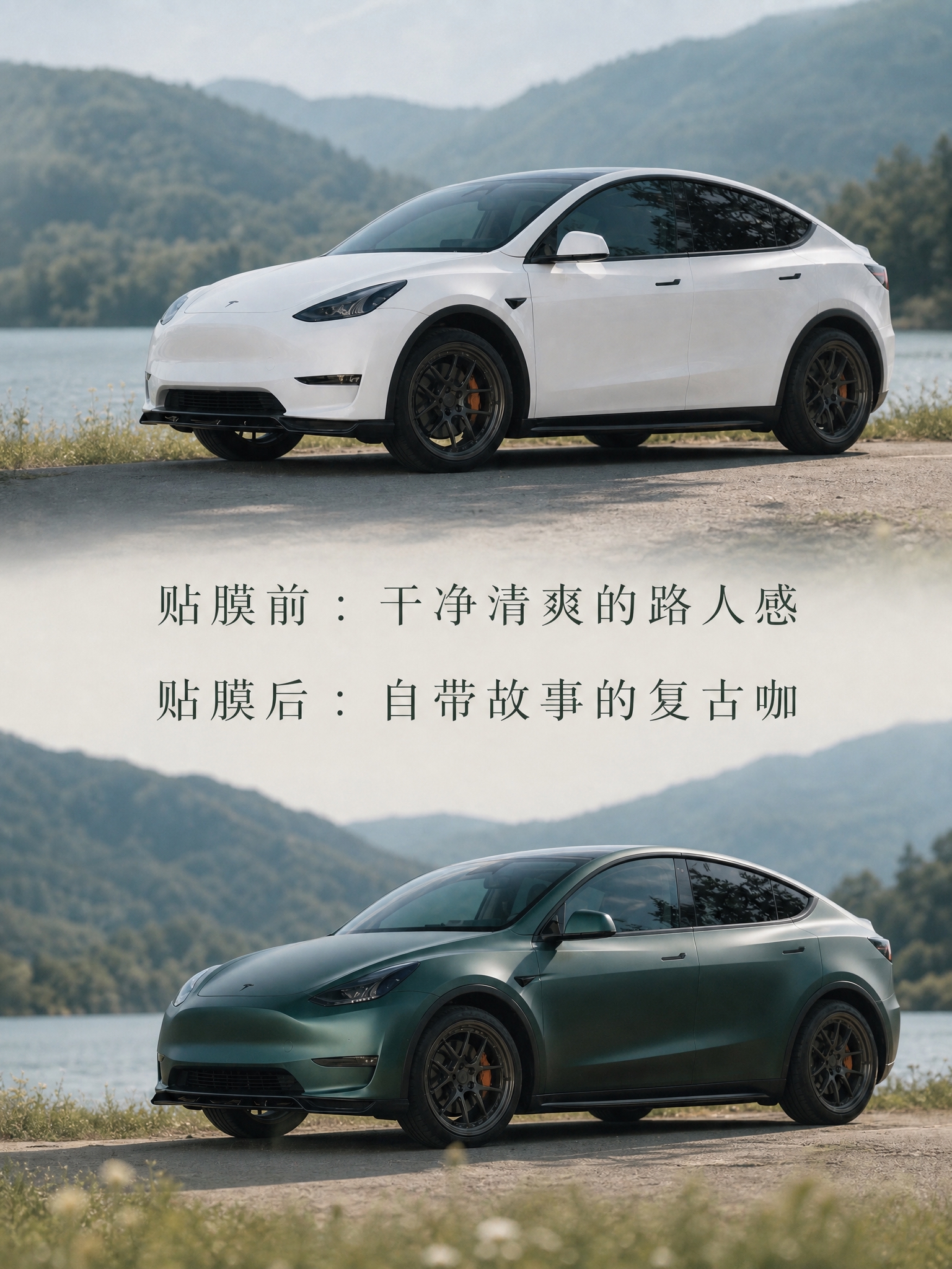 竖版3:4比例，特斯拉改色对比海报，去掉多余线条装饰，去掉顶部… - 图片创意预览