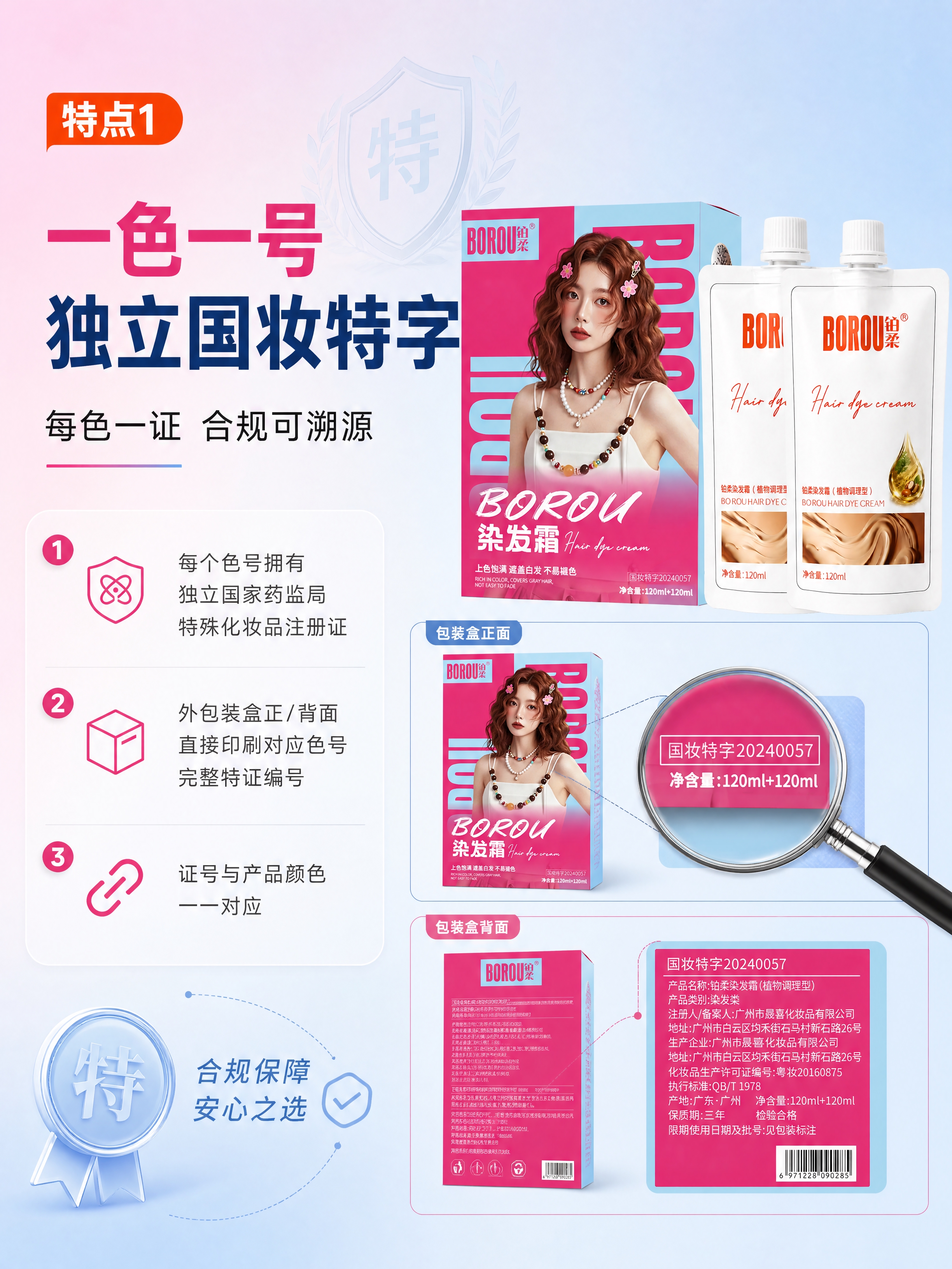 [商品] 使用【图1】BOROU铂柔染发霜产品（含粉色蓝色外包… - 图片创意预览