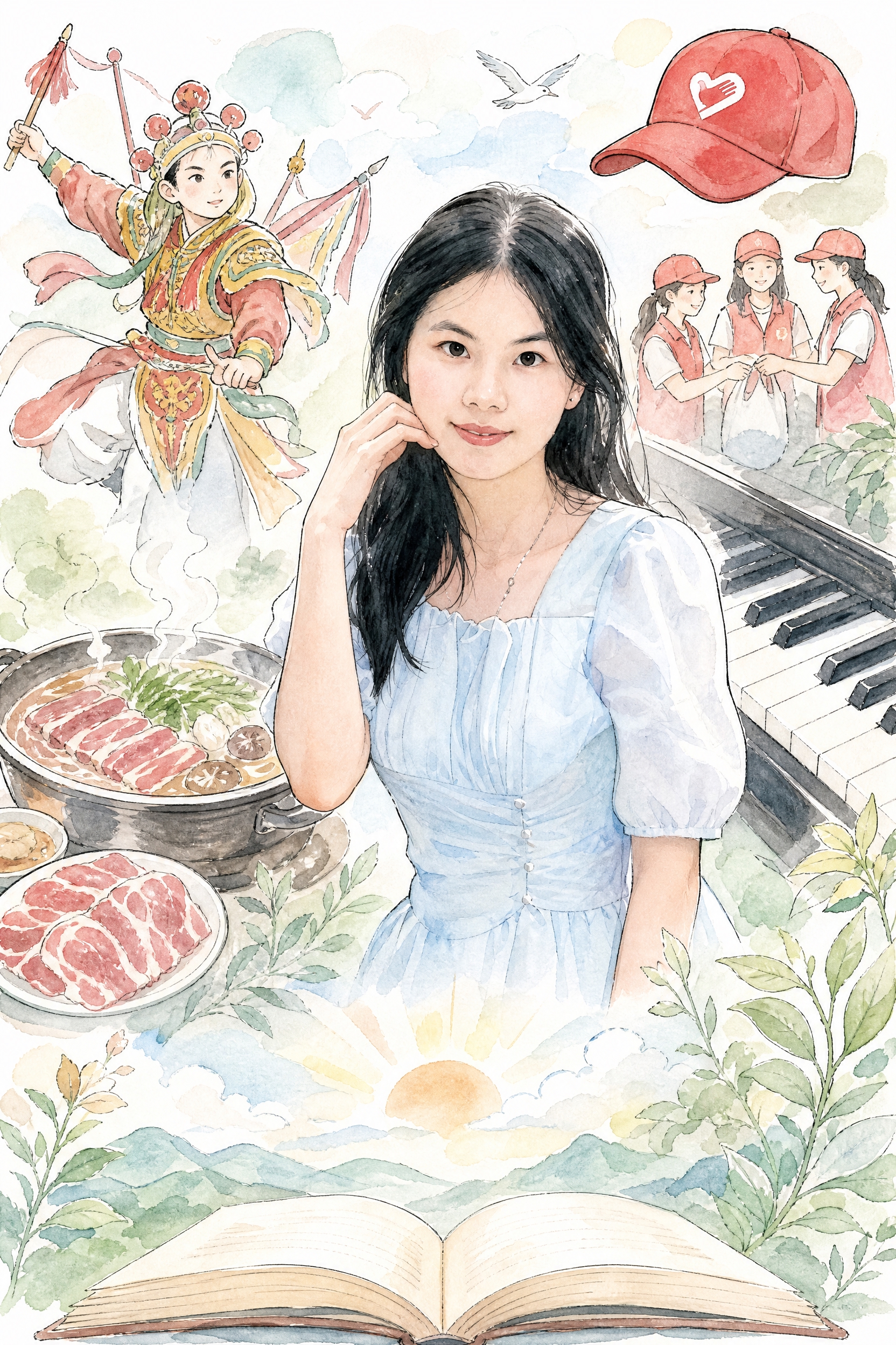A4竖版手抄报手绘作业风格，黑色勾线+淡彩上色，清新校园风，写… - 图片创意预览