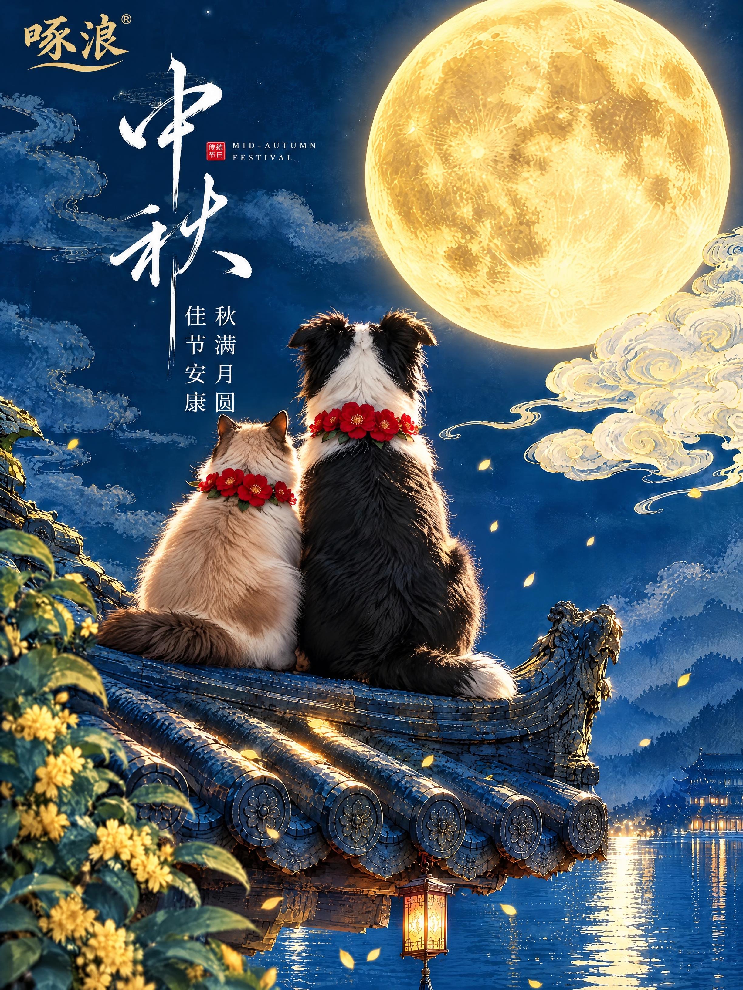 基于这张中秋古风图进行修改：1.房檐整体向下移动一点，左下角桂… - 图片创意预览