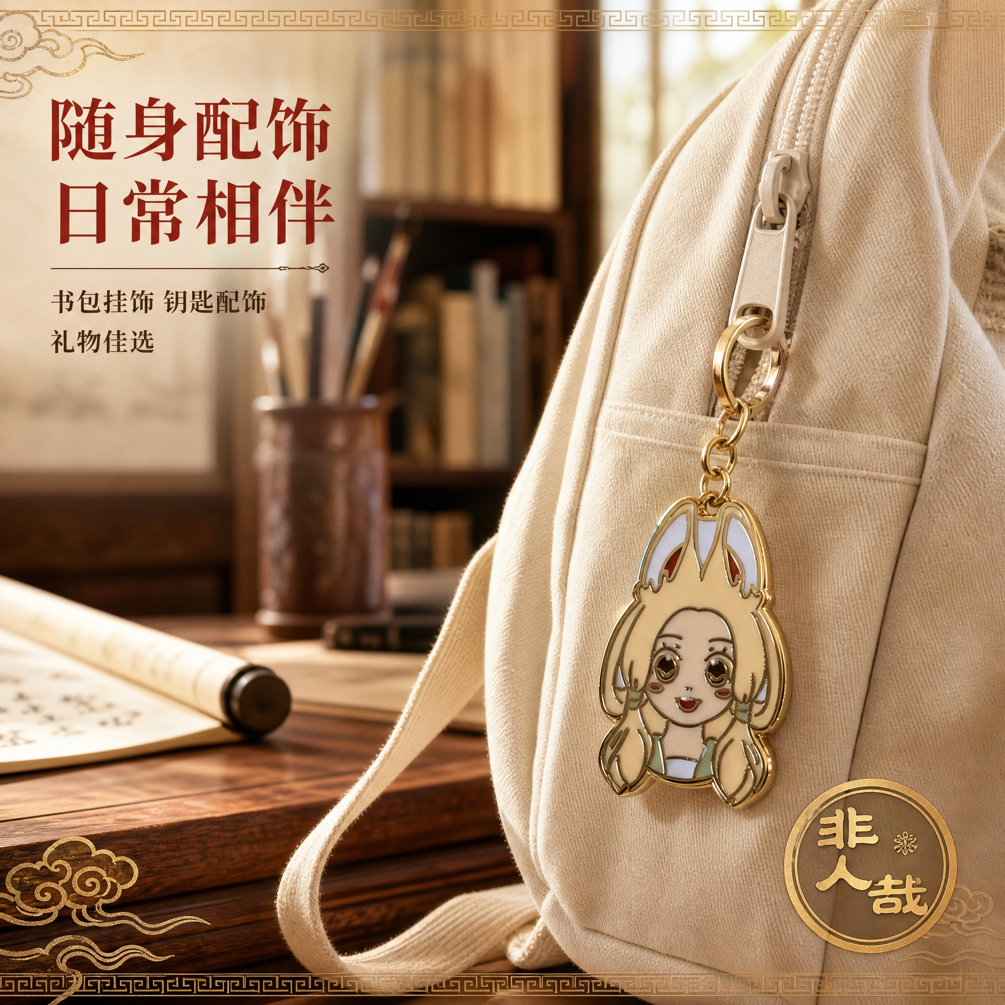 [主图-4] 真实使用场景展示，钥匙扣挂在书包上的日常佩戴效果… - 图片创意预览