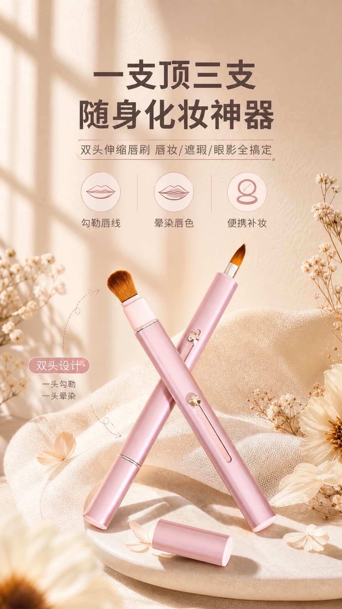 [商品] 使用【图4】淡粉色款双头伸缩唇刷；保留双头结构（一头… - 图片创意预览