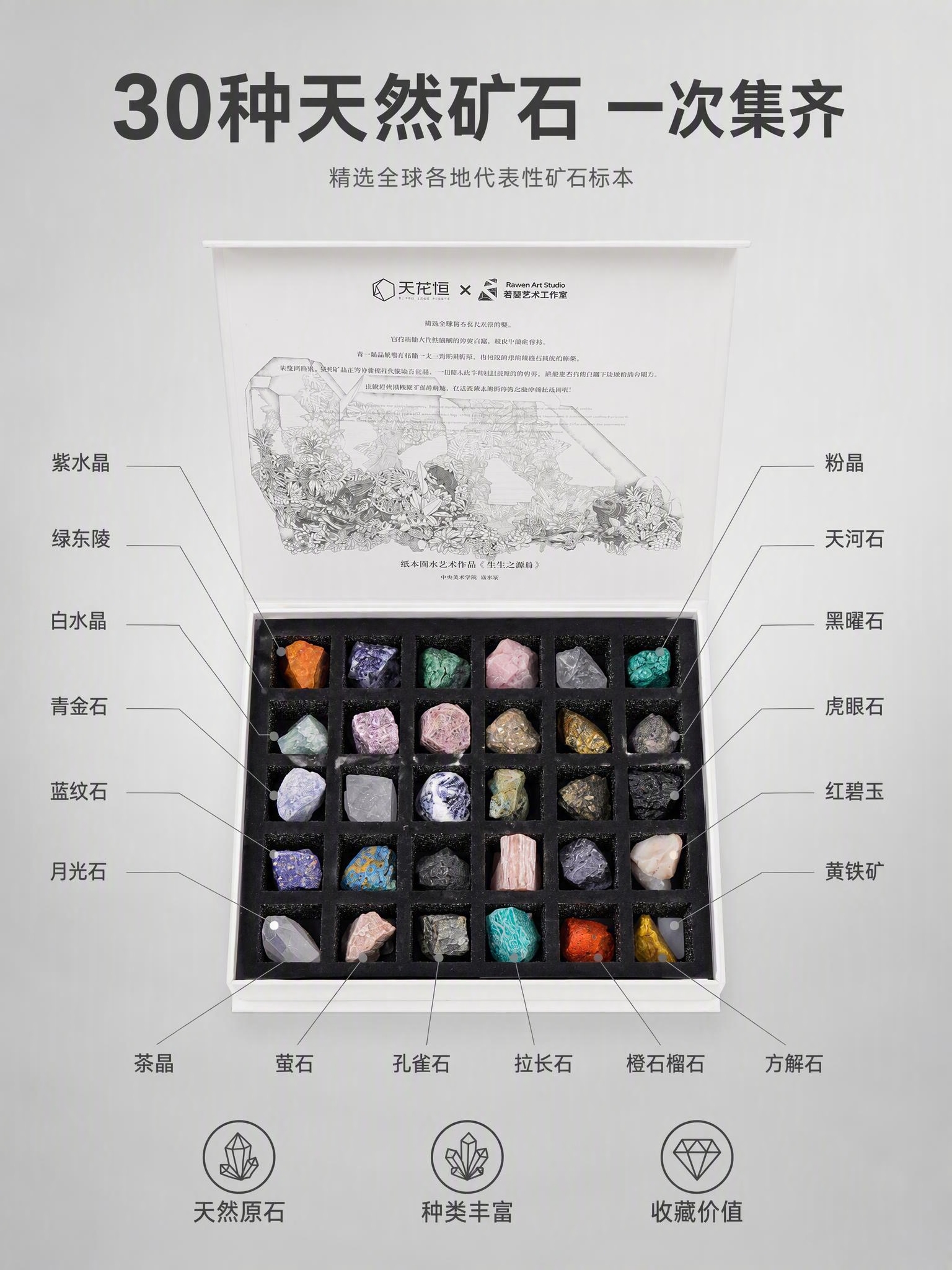 [主图-2] 矿石标本亮点导图，30种天然矿石种类与价值展示。… - 图片创意预览