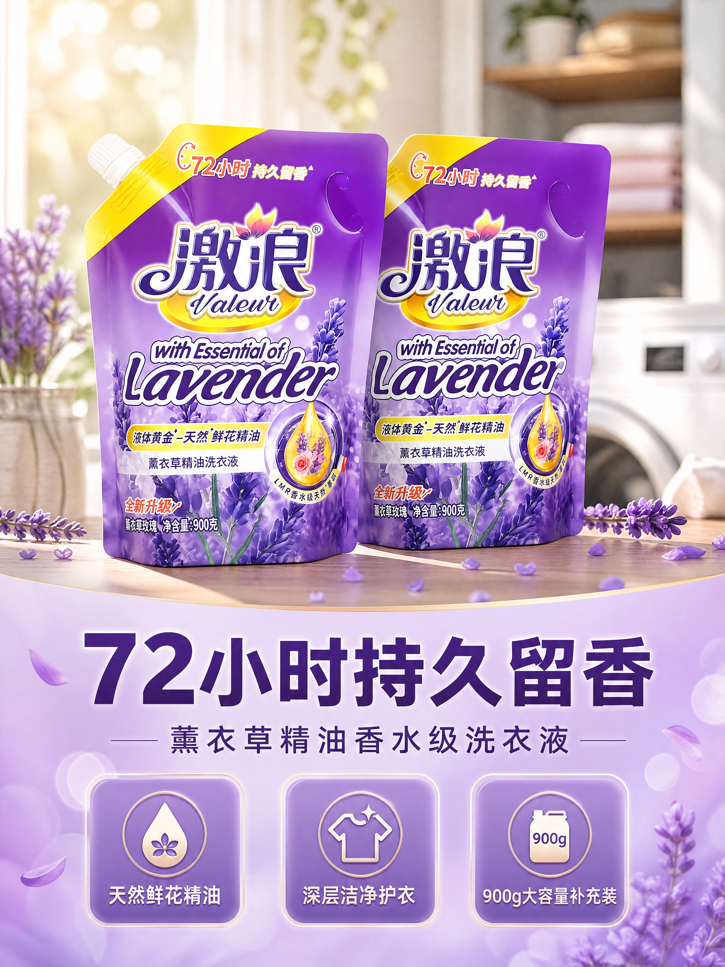[商品] 使用【图1】激浪薰衣草精油洗衣液900g自立吸嘴袋装… - 图片创意预览