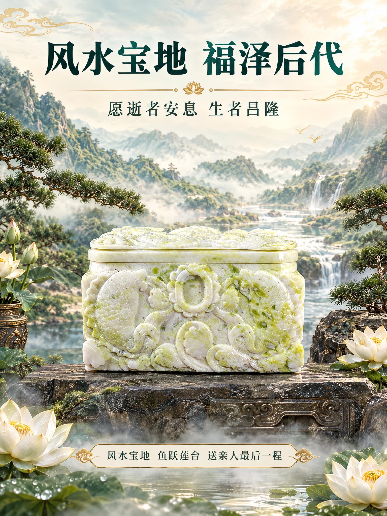 [商品] 使用【图1】风水宝地黄岫玉骨灰盒正面；保留整体结构、… - 图片创意预览