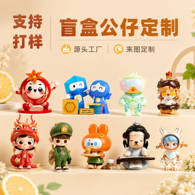 「图片1」「图片1」「图片1」「图片1」「图片1」参考图五的整体版式设计以及公仔摆放方式，利用之前所有的公仔形象，设计生成新的主图设计，颜色搭配要多样化预览效果