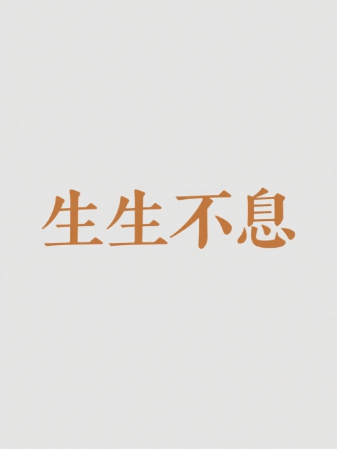“生生不息”四字居中、横版，字体采用图片的字体，文字为暖色调，背景为白色。预览效果