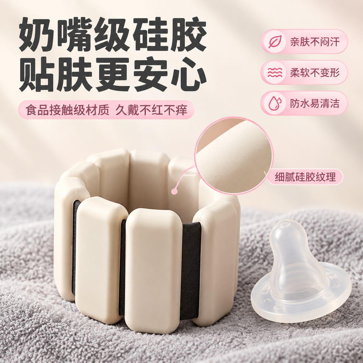[主图-3] 硅胶负重手环材质细节图，展示奶嘴级硅胶亲肤质感与… - 图片创意预览