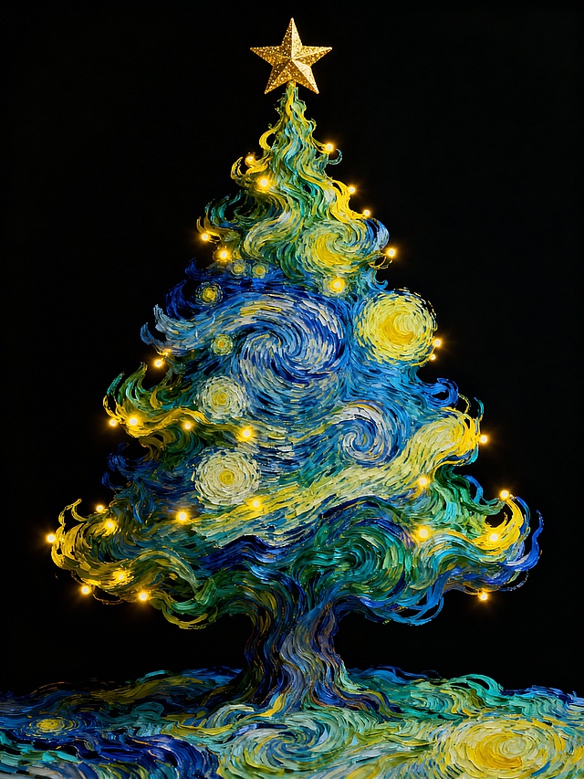 梵高星月夜风格圣诞树