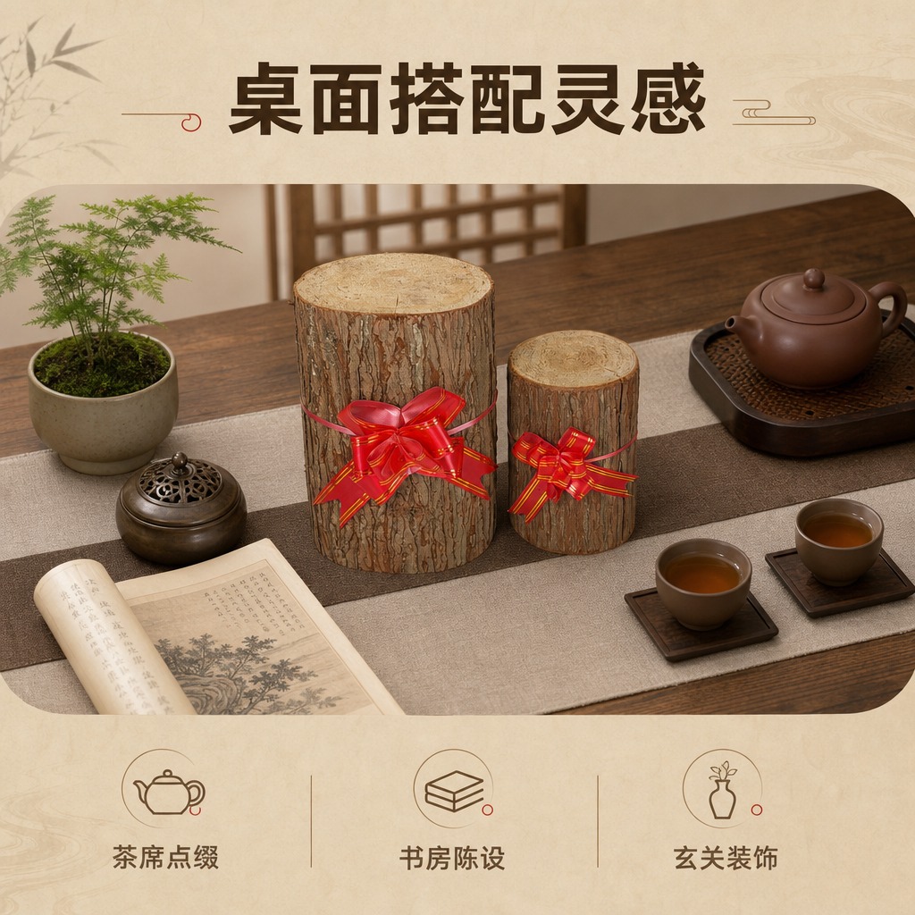 [商品] 使用【图4】大小两款杉墩木段红绳花摆饰；保留杉木段圆… - 图片创意预览