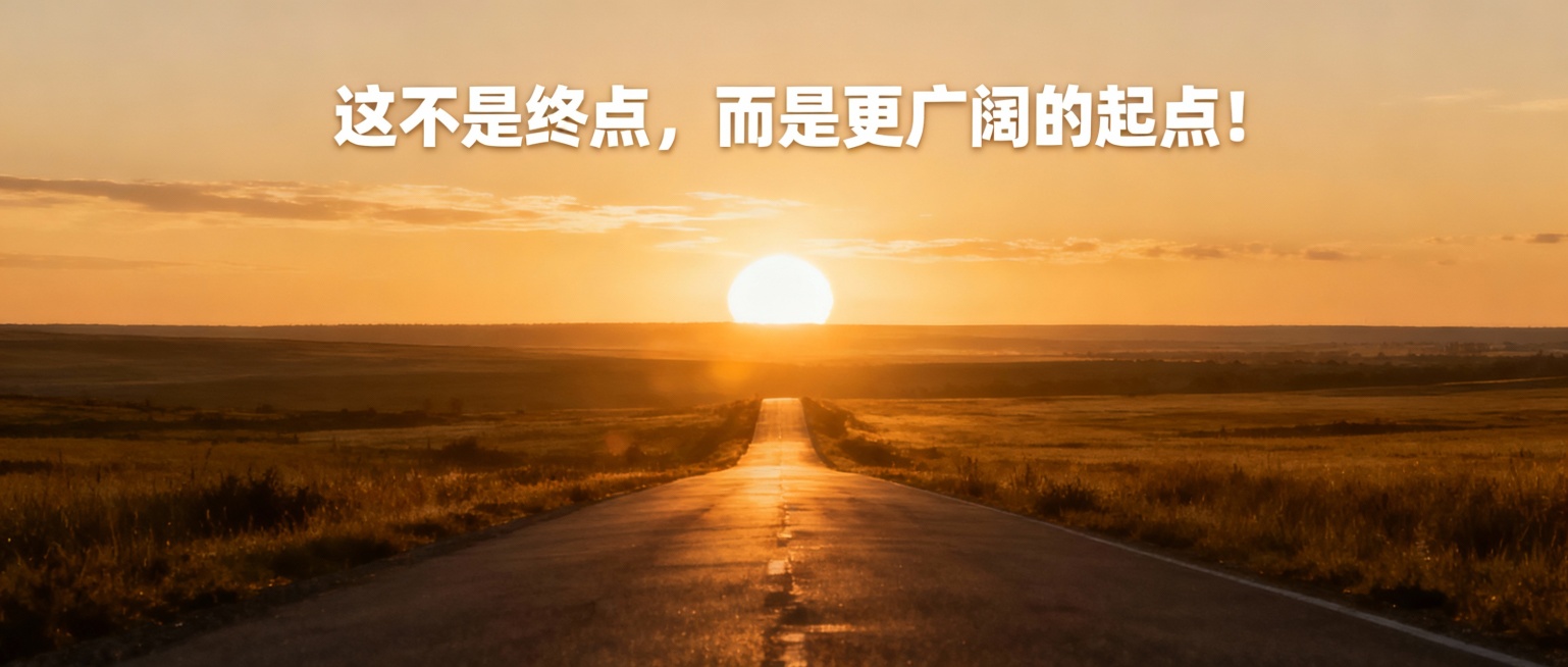 这不是终点，而是更广阔的起点！

根据上述文字的意思，生成比例尺寸为2.35:1，符合内容的公众号首图。预览效果