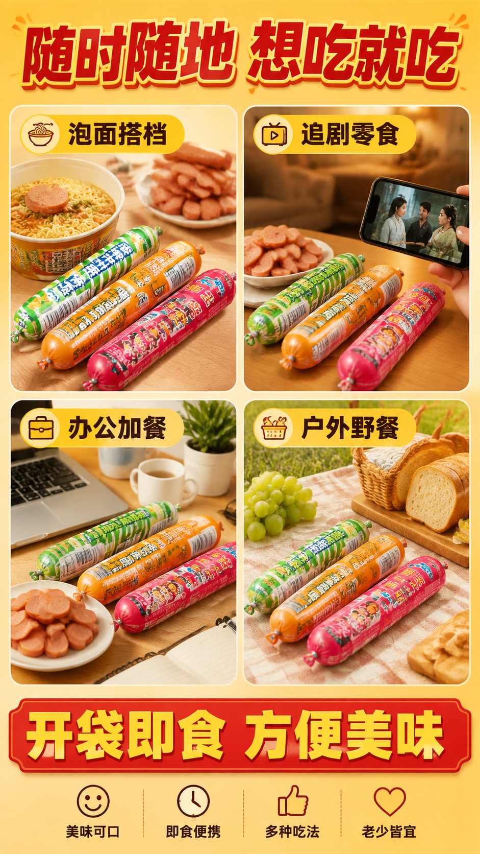 [商品] 使用【图1】三款火腿肠；保留三款香肠的颜色、包装、品… - 图片创意预览