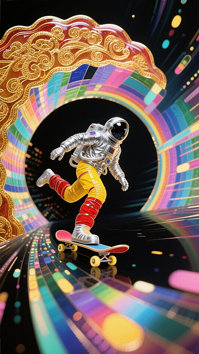 🚀宇航员踩滑板，在七彩月饼隧道酷炫滑行🎊
