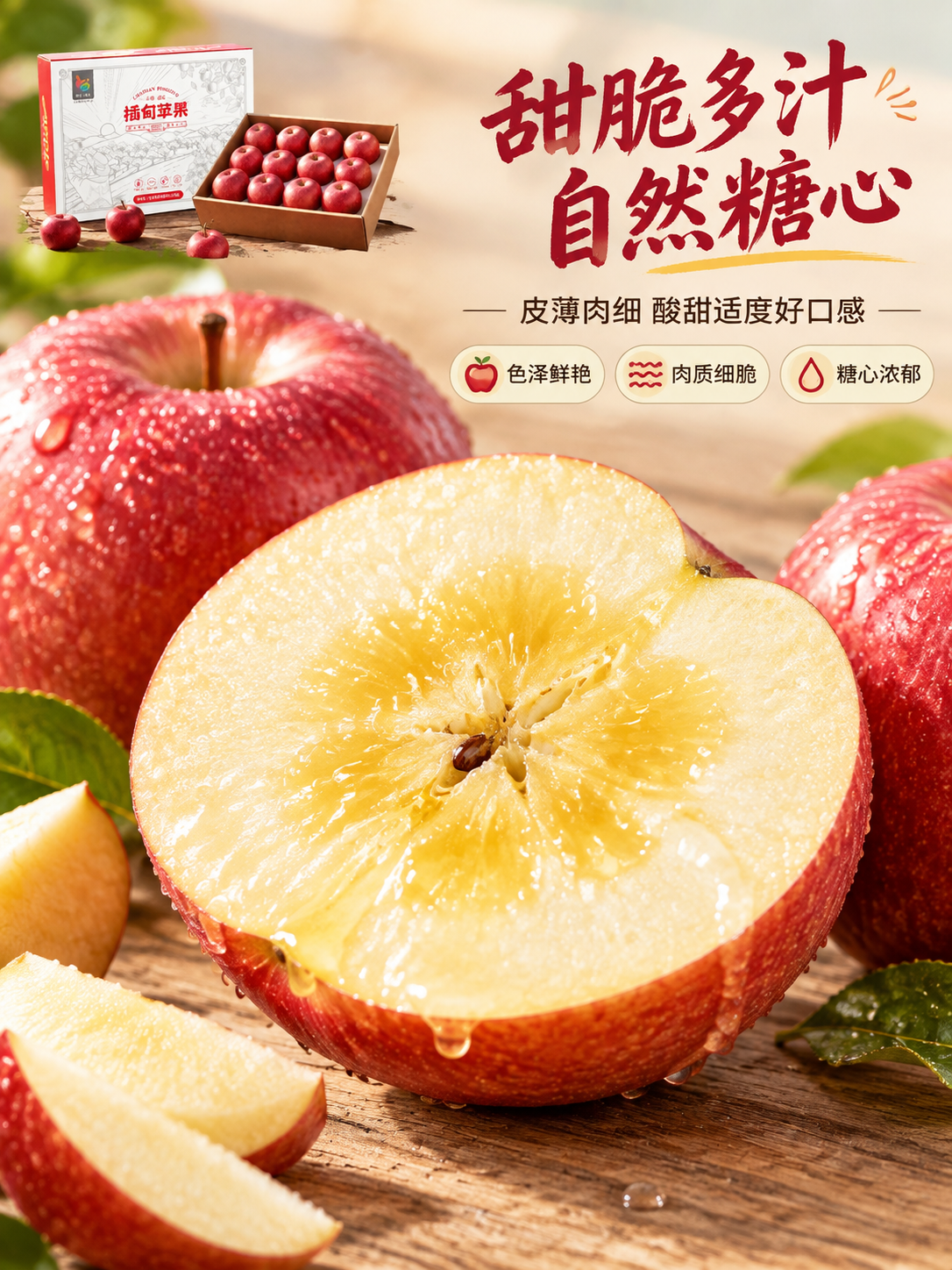 [商品] 使用【图1】插甸苹果礼盒产品图作左上角辅助露出；保留… - 图片创意预览