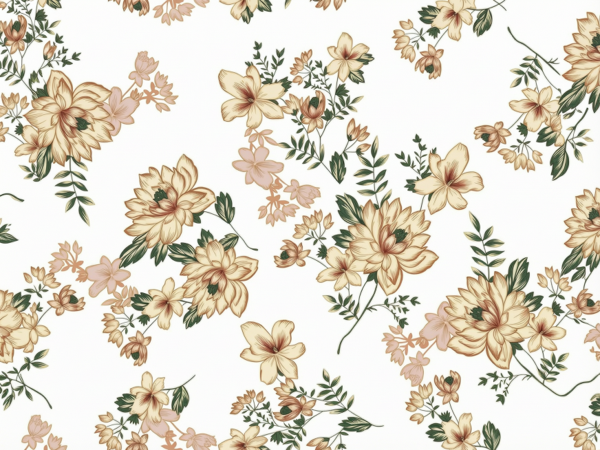 去除黄色背景，保留花卉图案，制作可四方连续无缝回位的矢量风格花卉图案预览效果