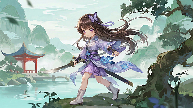 为衣服和头发添加更多细节，同时进一步丰富眼睛的细节，保持原有的日本动漫二次元画风，保留原图的构图、配色和所有元素