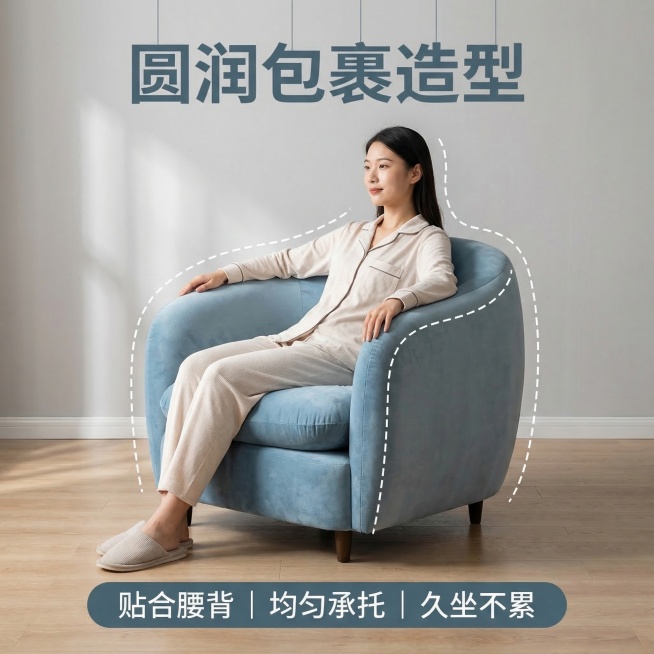 [垫图] https://cdn.dancf.com/fe-assets/20260313/9ed5cf309814be74bc807a3c094c4a1a.png
[主图主题] 单人沙发圆润包裹造型预览效果