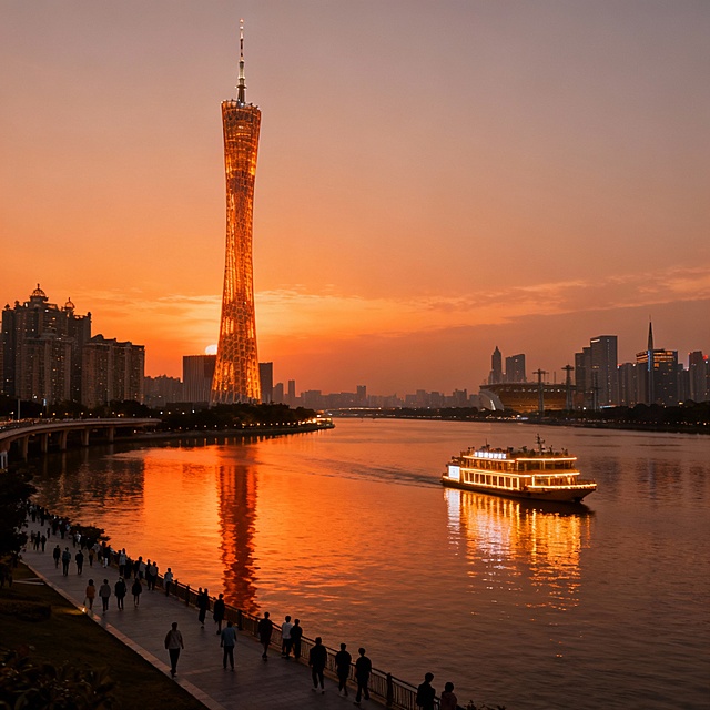 生成4张以上与家乡广州主题相关的宣传图片（如风景、人文、未来想象图等）。每张图片需注明生成所用的提示词（prompt），并附简短设计说明。