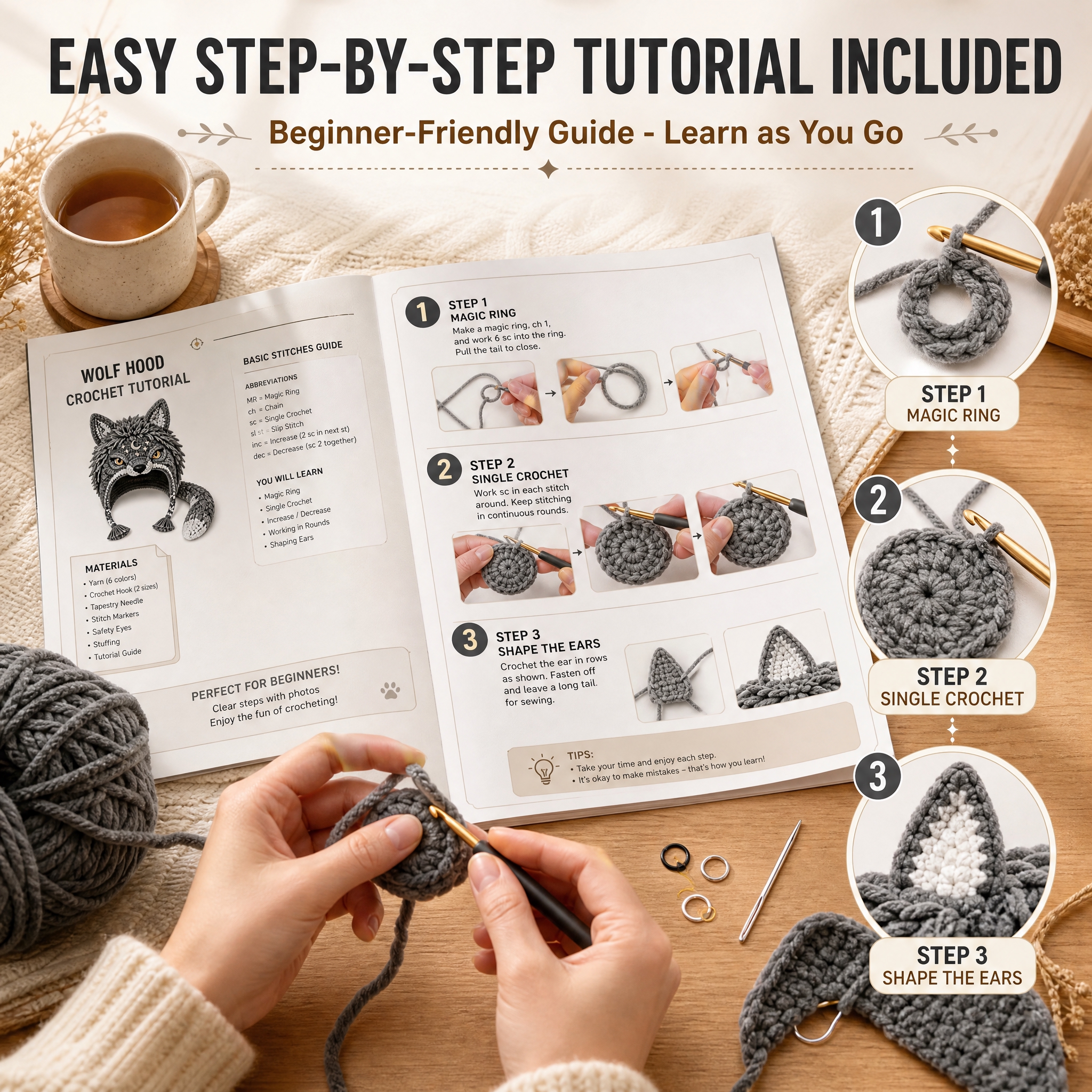 [主图-5 狼款DIY材料包] 主题：Easy Step-by… - 图片创意预览