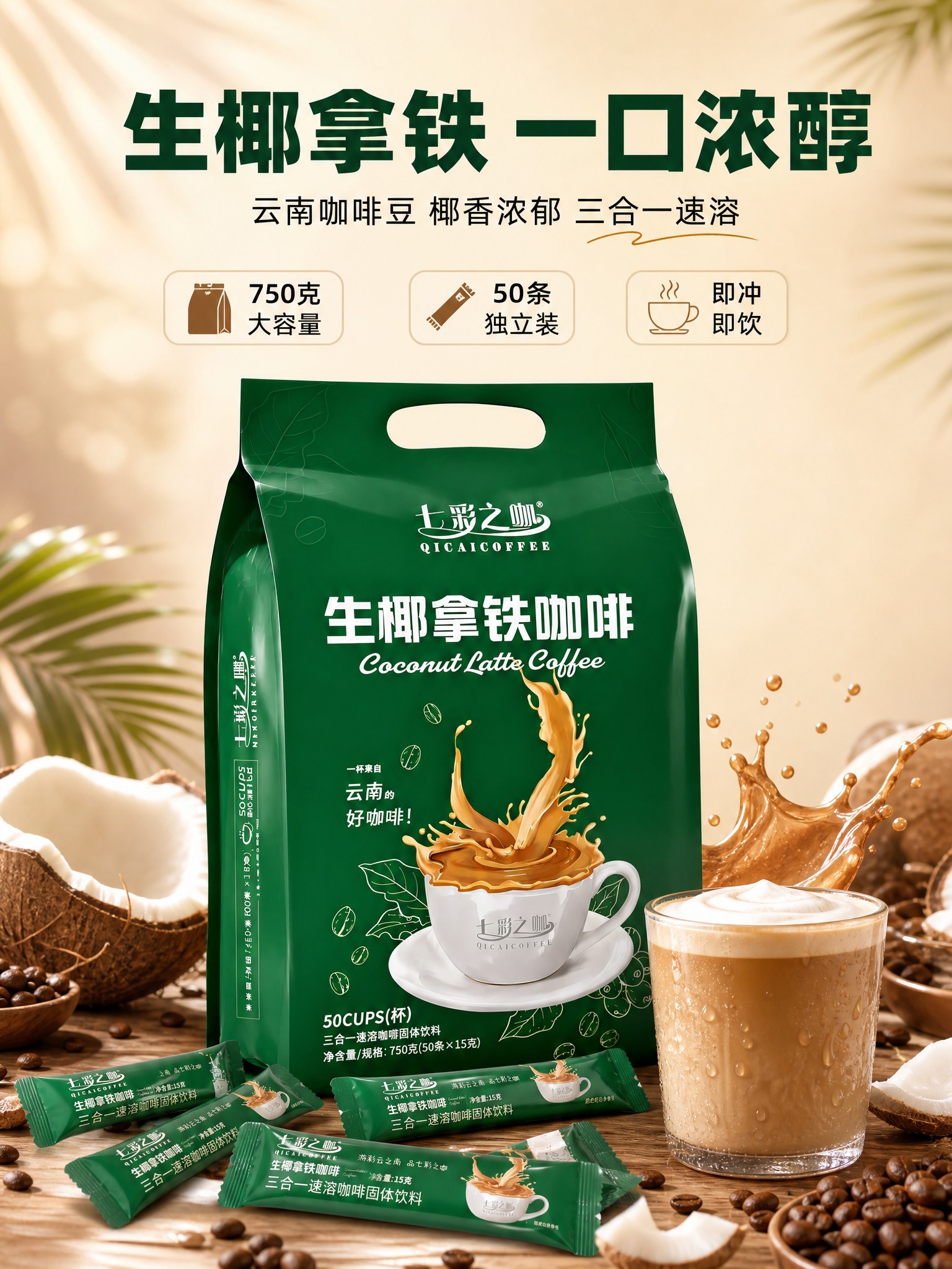 [商品] 使用【图1】七彩之咖生椰拿铁咖啡750克大包装袋、【… - 图片创意预览