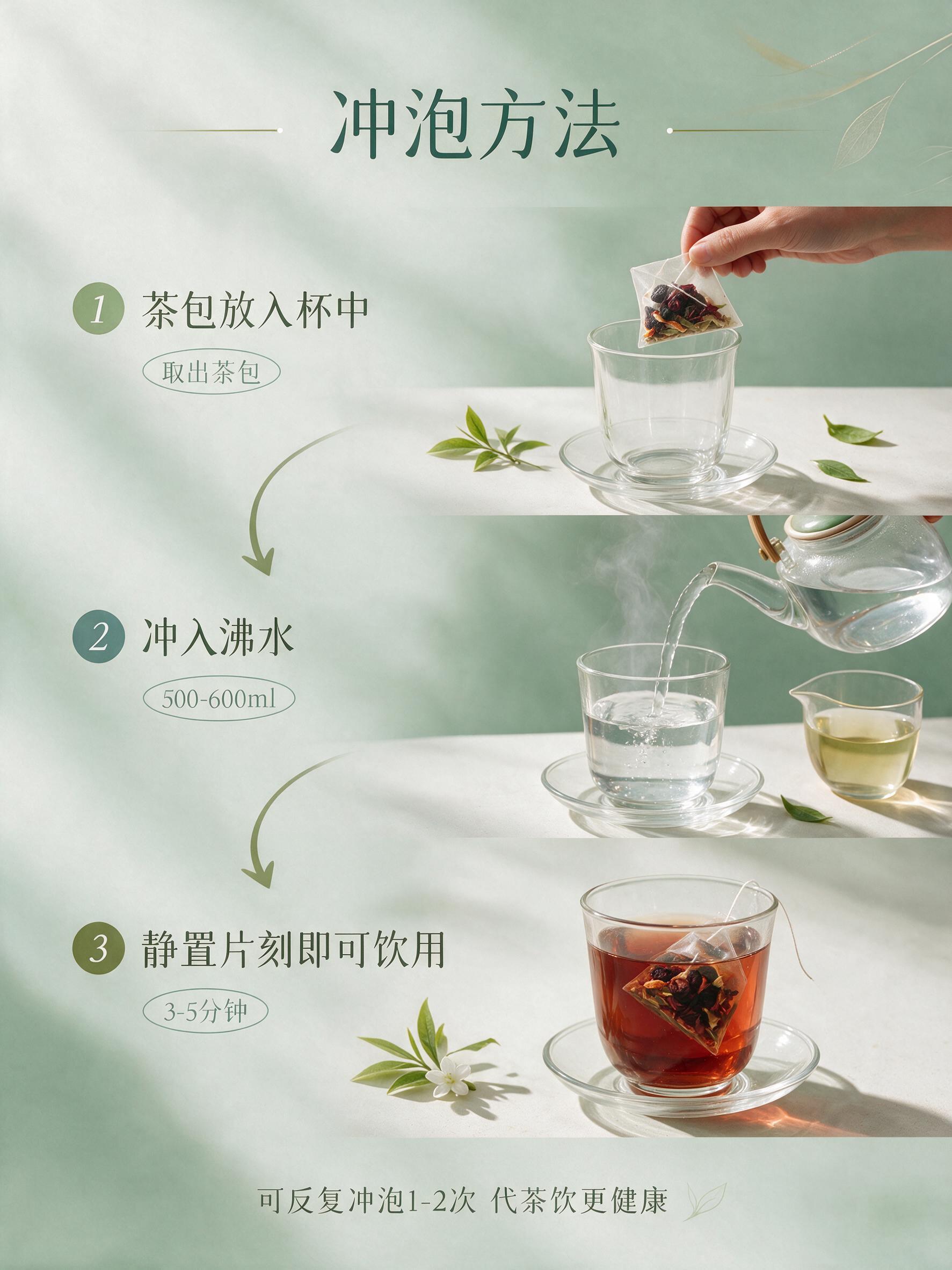 修改冲泡方法图：1. 将三个青瓷茶杯全部替换为第二张图中的透明… - 图片创意预览