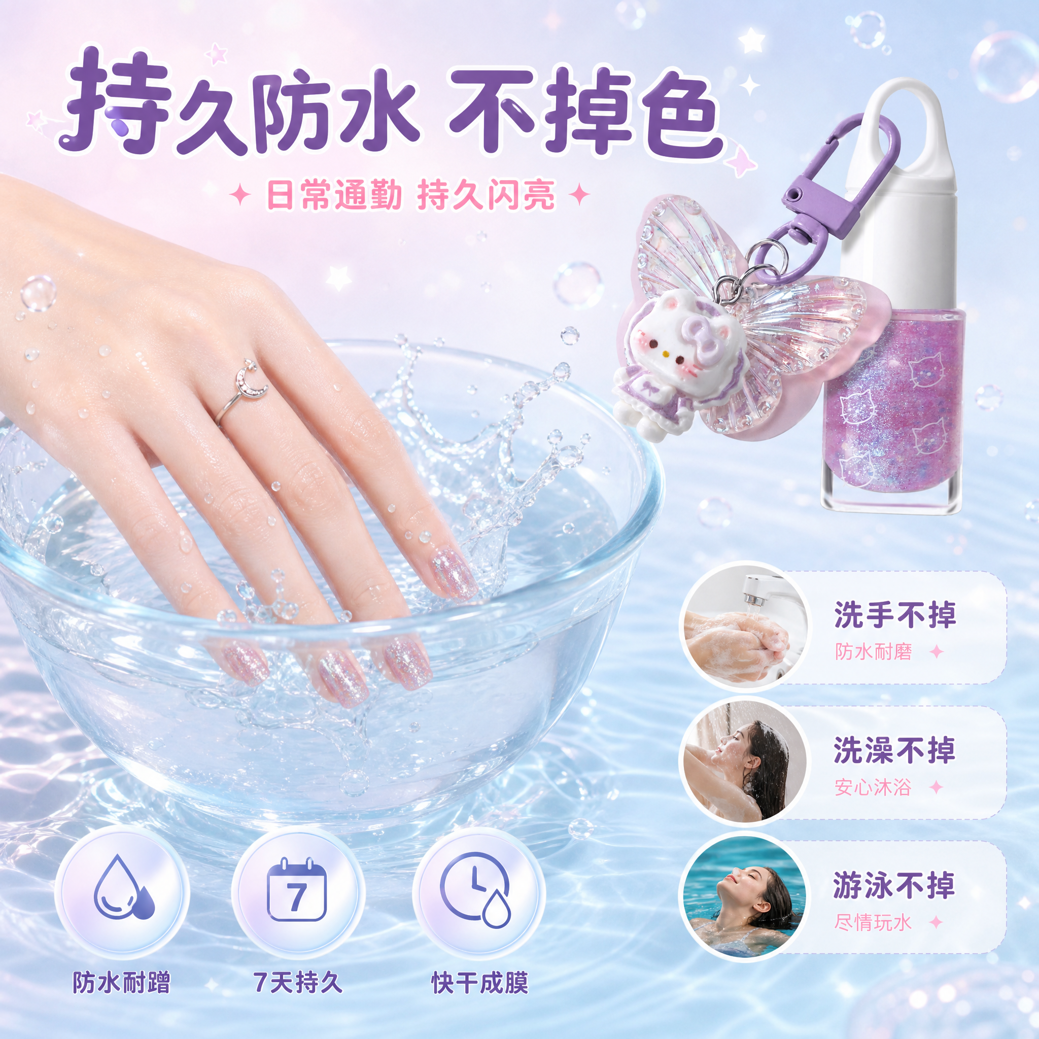 [主图-4] 持久防水卖点，展示指甲油持久不脱落的特性，主打日… - 图片创意预览