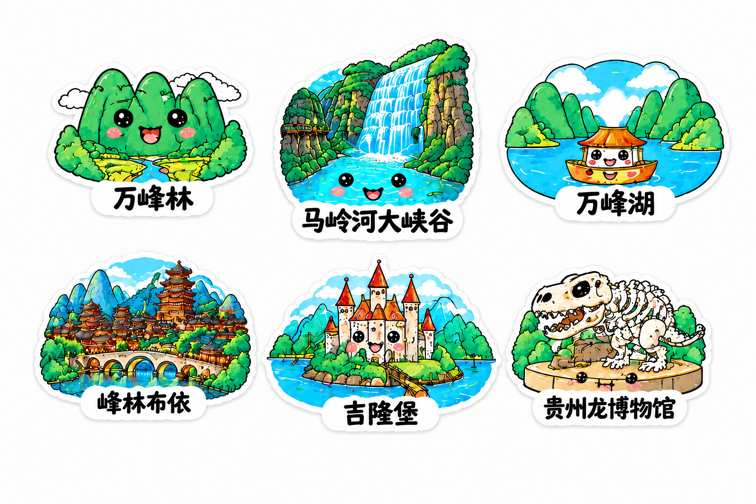 从这张兴义景点六件套背卡中，将6个景点图标（万峰林、马岭河大峡… - 图片创意预览