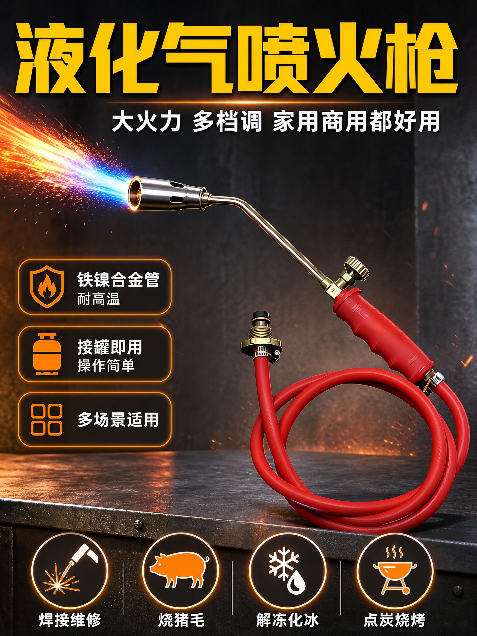[商品] 使用【图1】液化气喷火枪；保留红色防滑握柄、金色调节… - 图片创意预览