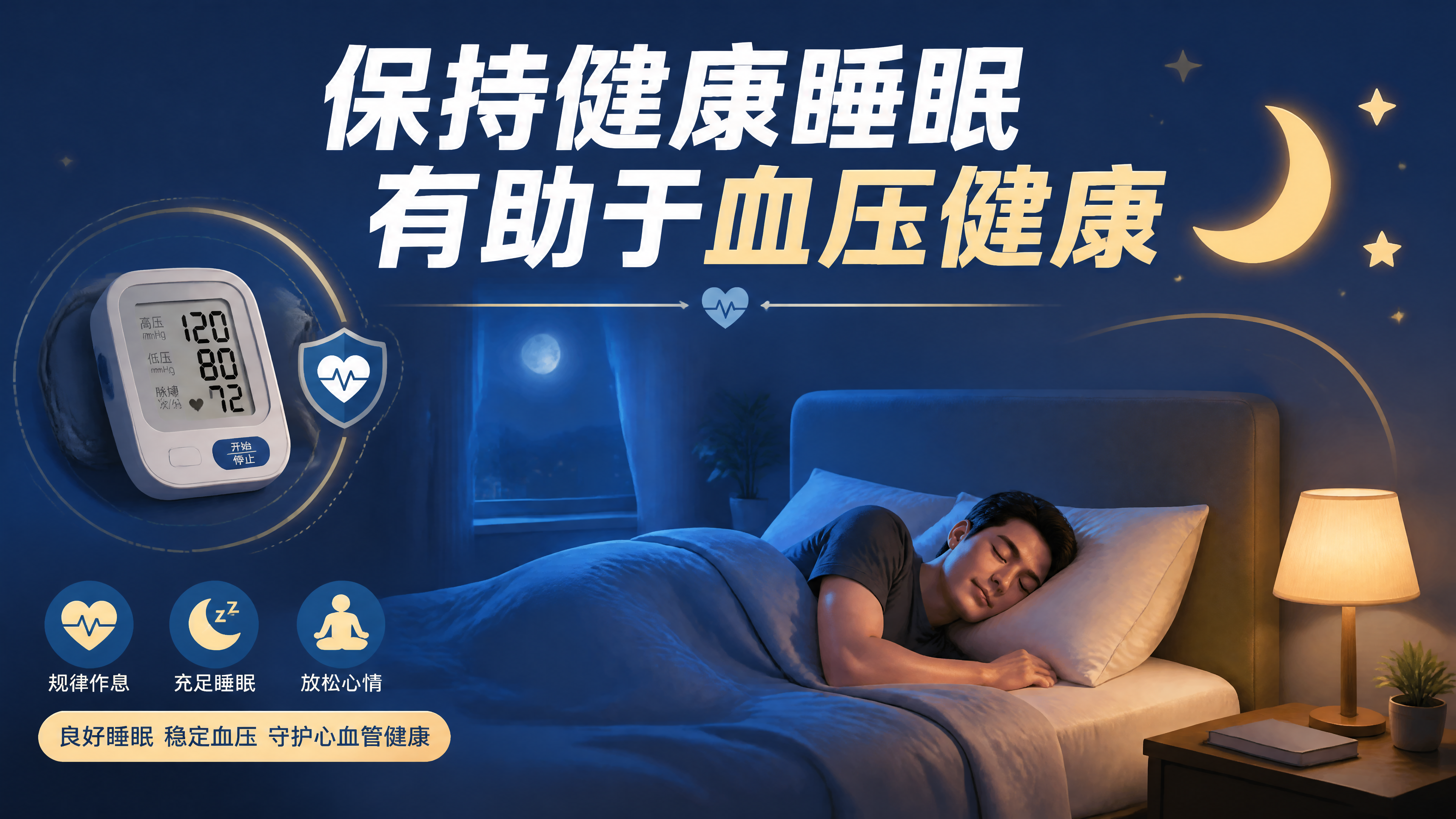 公众号推文首图，健康医疗科普风格，主题是睡眠与血压健康。画面中… - 图片创意预览