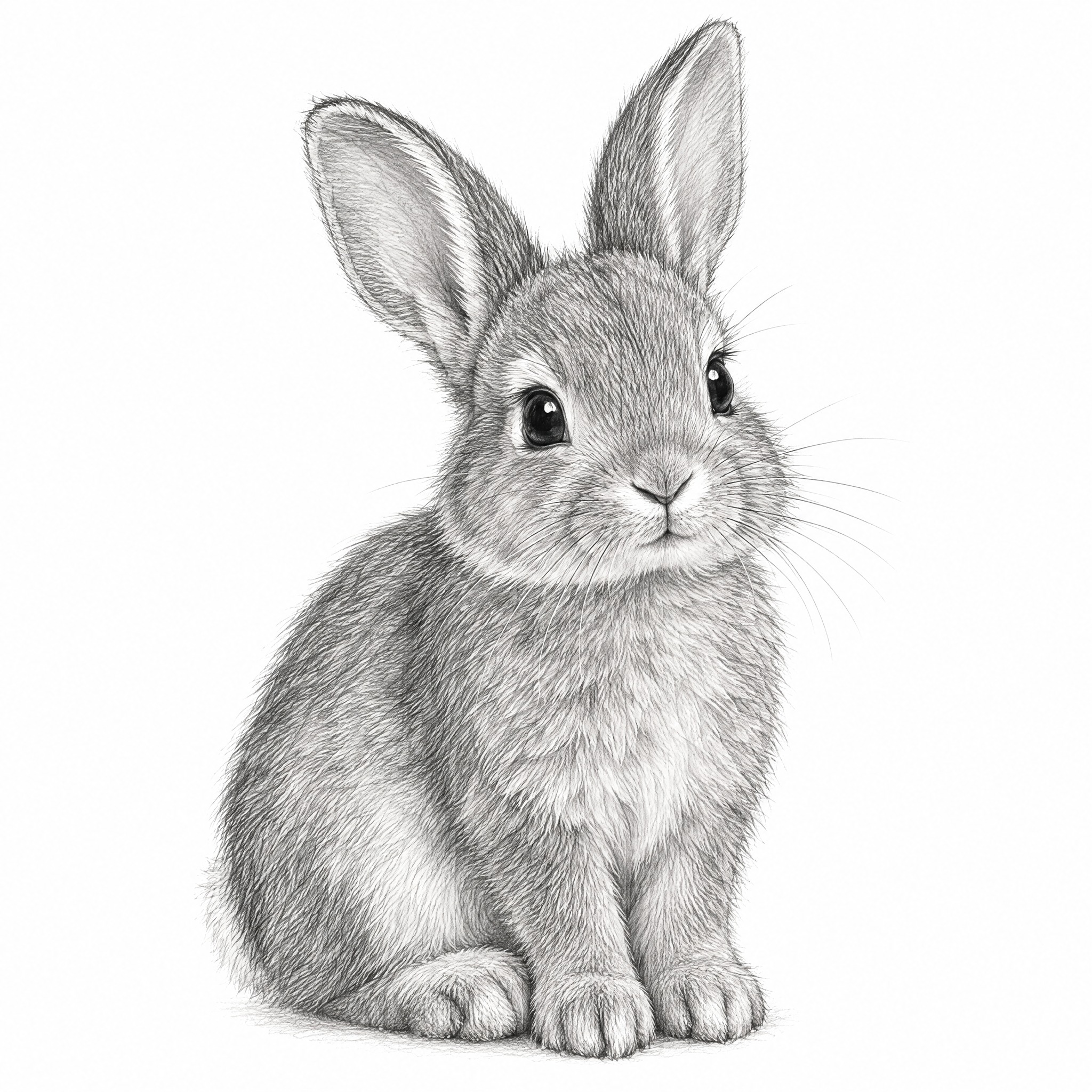 一只可爱的兔子素描画，铅笔手绘风格，细腻的线条勾勒出兔子的毛发… - 图片创意预览