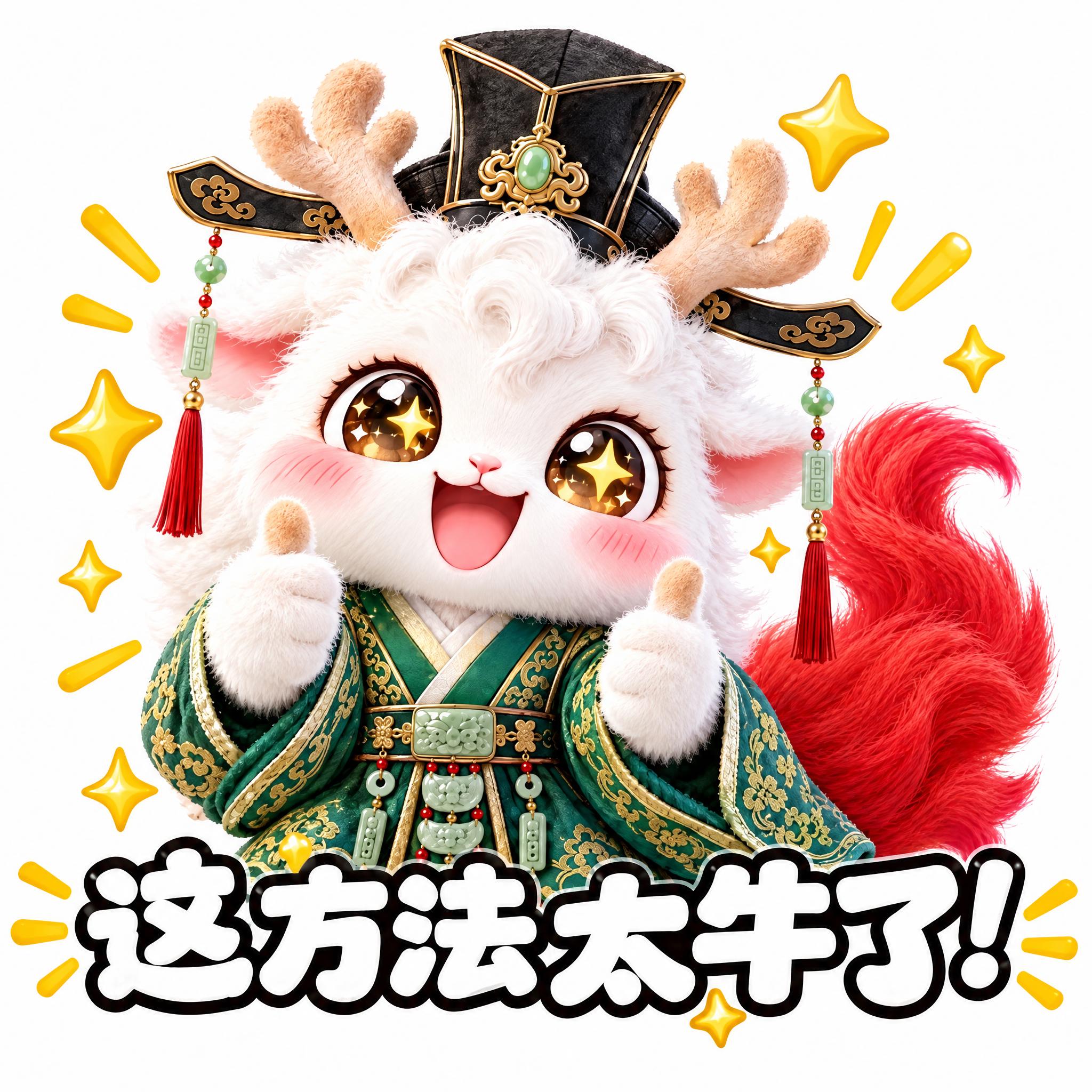参考图中的白色小鹿小神兽（鹿角、白色毛绒、粉色耳朵、红色大尾巴… - 图片创意预览