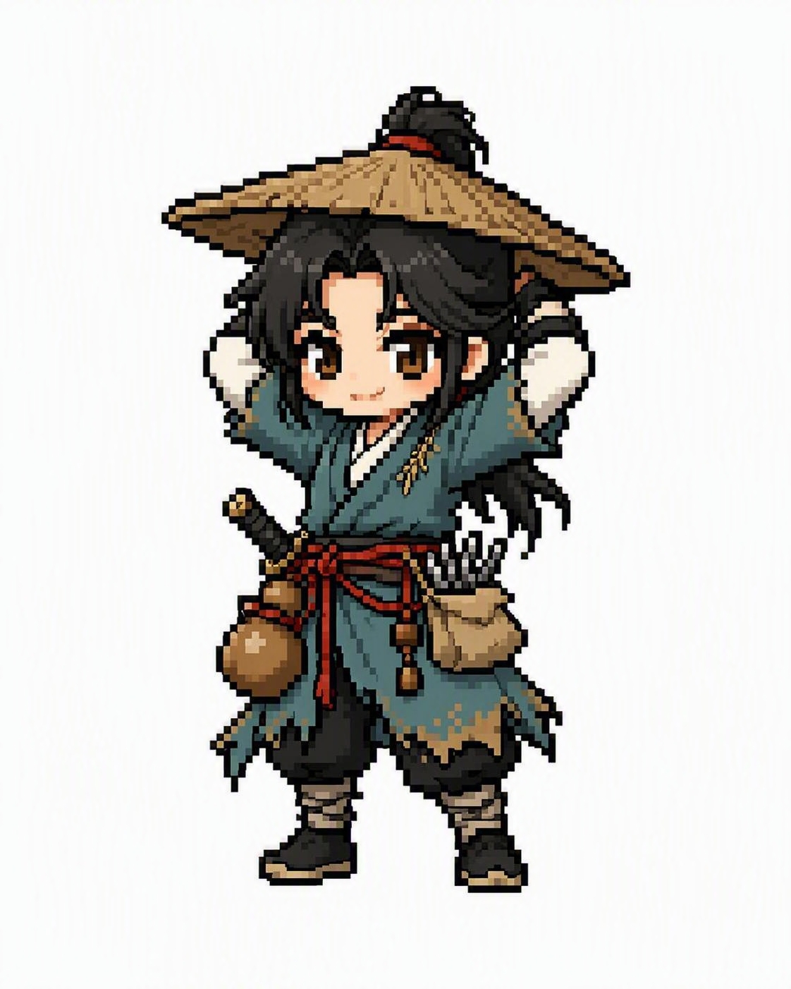 保持冒险岛MapleStory像素风格完全不变，保持人物斗笠、… - 图片创意预览