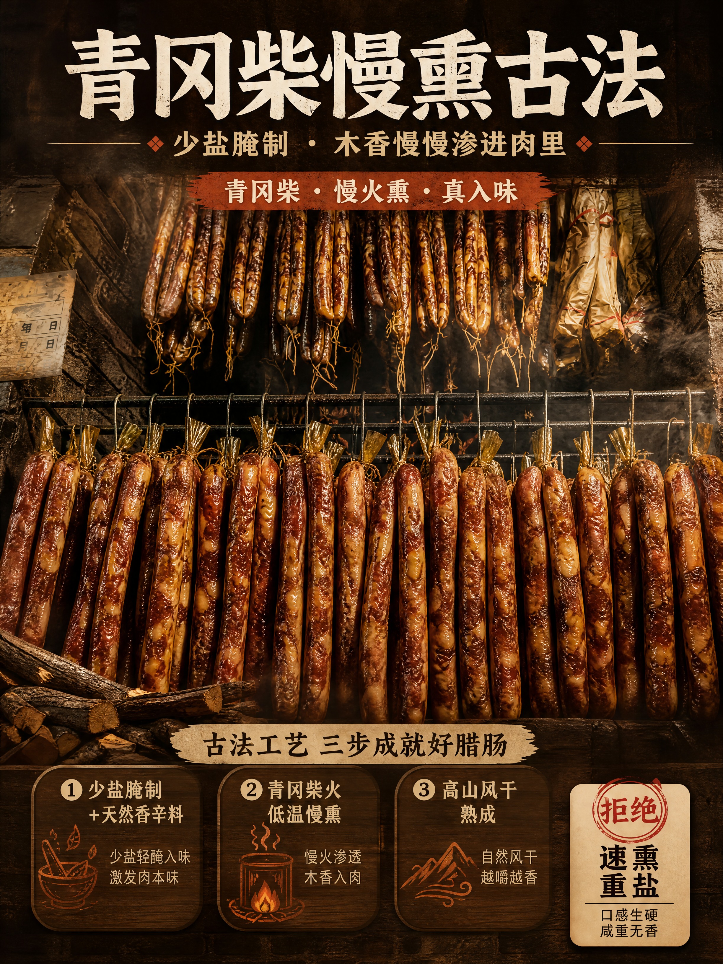 [商品] 使用【图1】【图2】熏房内腊肠悬挂近景图；保留腊肠肥… - 图片创意预览