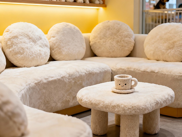 变身软糯米白毛绒质感，帮我生成十张宠物店场景