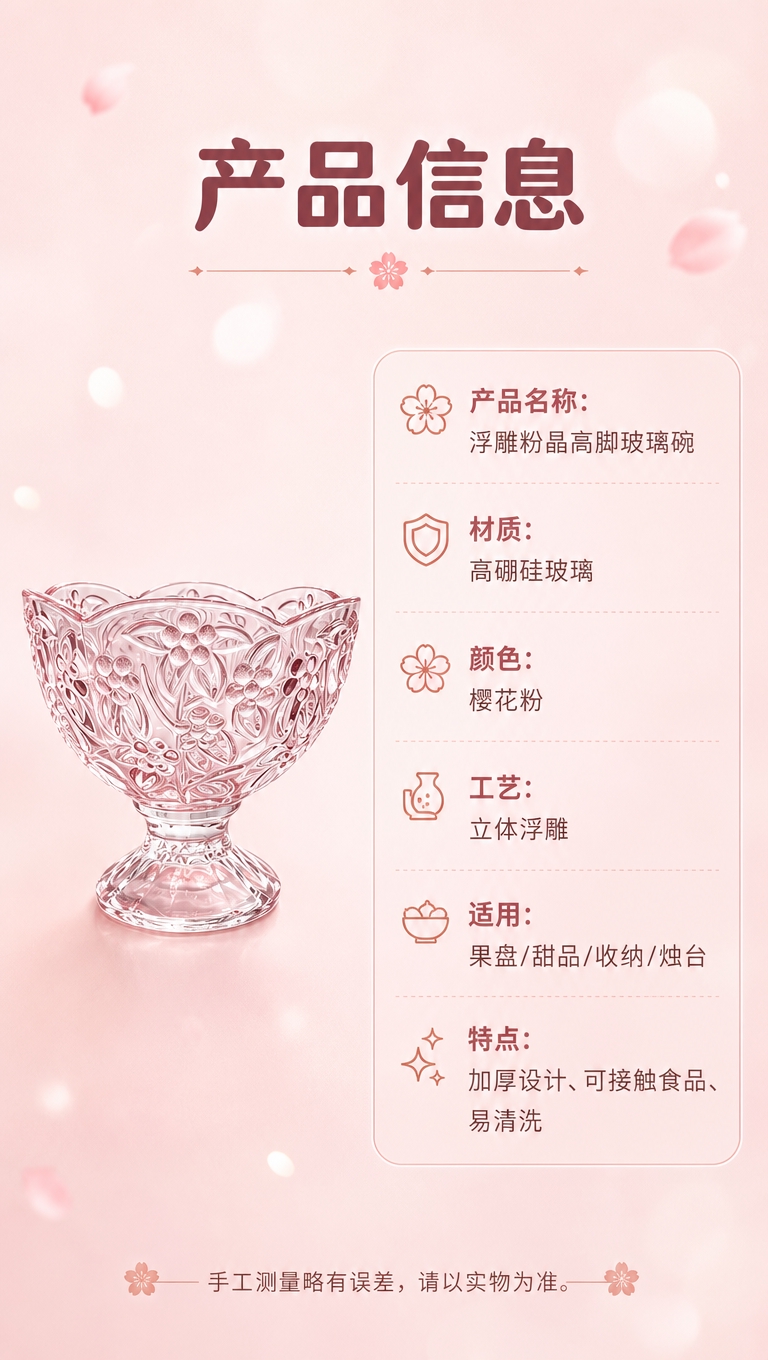 [商品] 使用【图1】浮雕粉晶高脚玻璃碗；保留整体结构、粉色材… - 图片创意预览