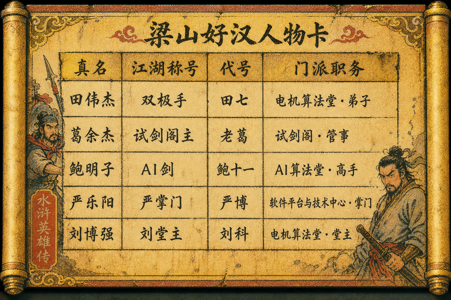 将这张表格图片改造成复古干脆面水浒卡风格，整体采用90年代干脆… - 图片创意预览