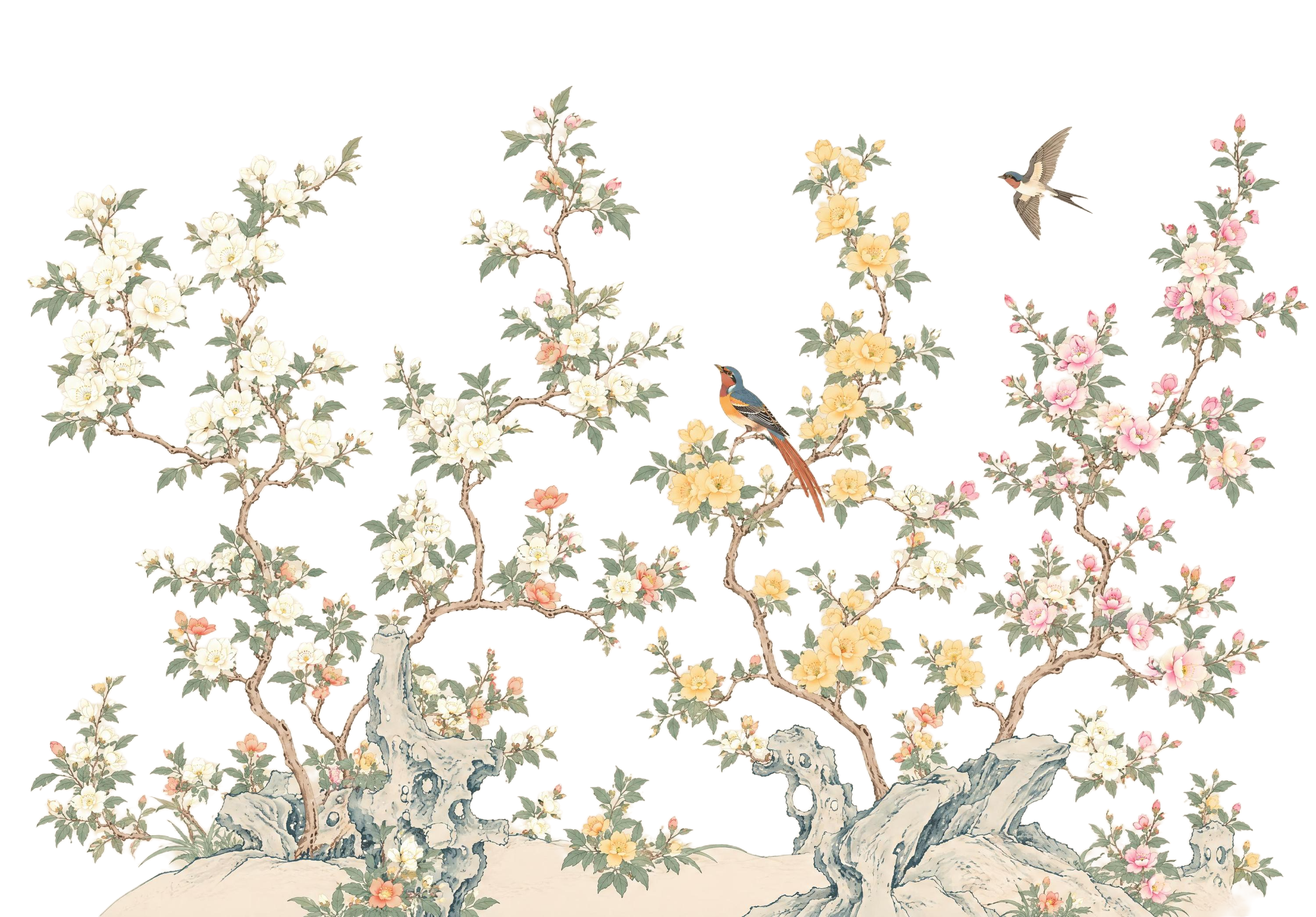 参考图中的中国工笔花鸟风格，重新生成一幅扁平风花鸟图，画面包含… - 图片创意预览