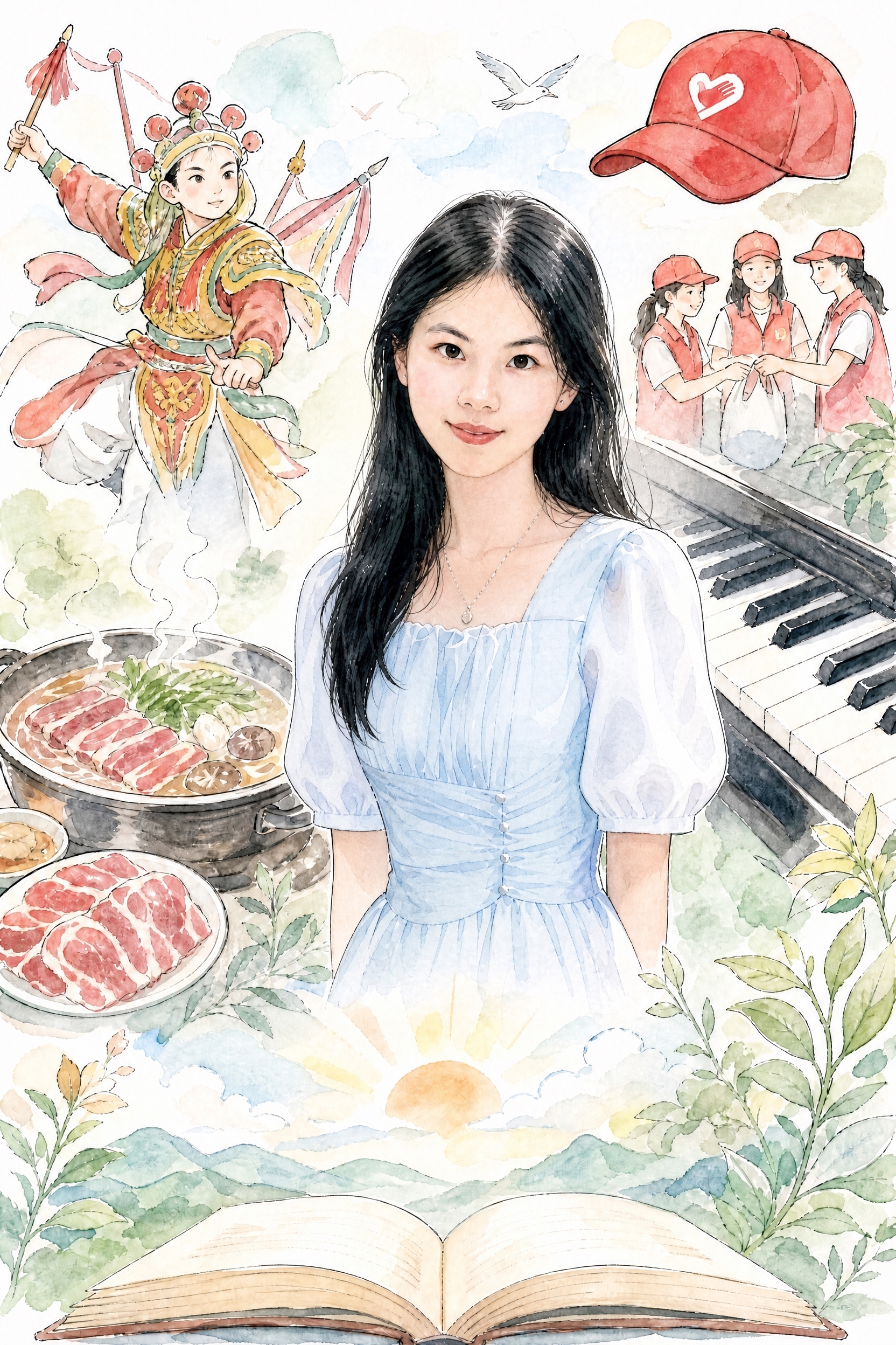 修改画面中心女生的姿势，右手不要放在脸颊旁，改为自然下垂或自然… - 图片创意预览